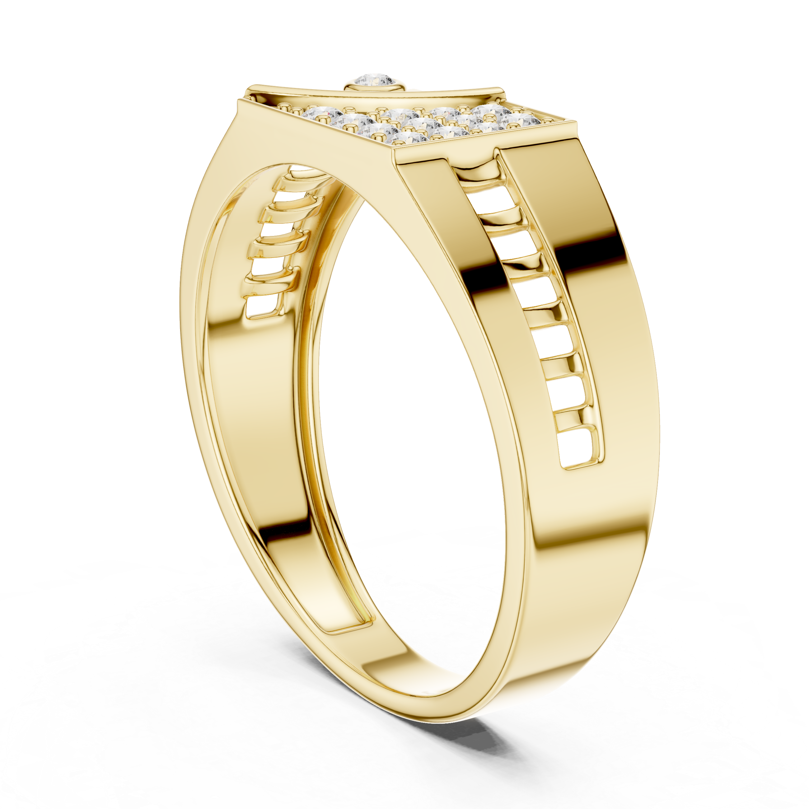 Modern Asymmetrical Diamond Signet Ring with Geometric Pavé Panel