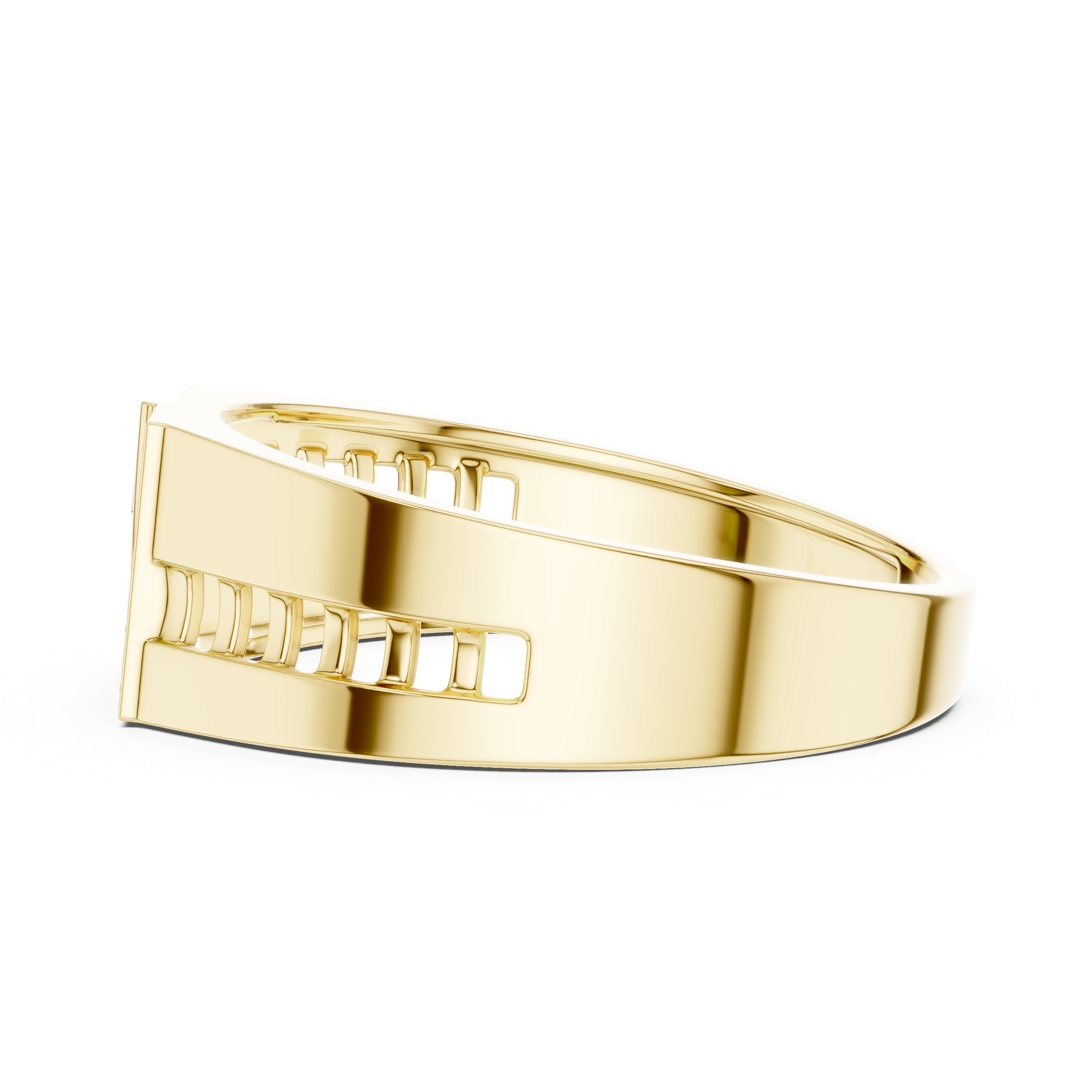Modern Asymmetrical Diamond Signet Ring with Geometric Pavé Panel