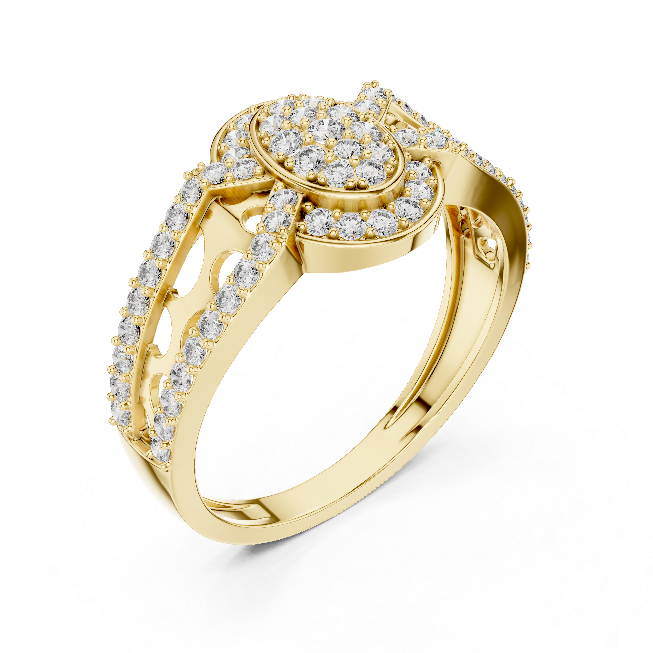 Oval Halo Diamond Ring with Split Pavé Band and Vintage Gallery Design