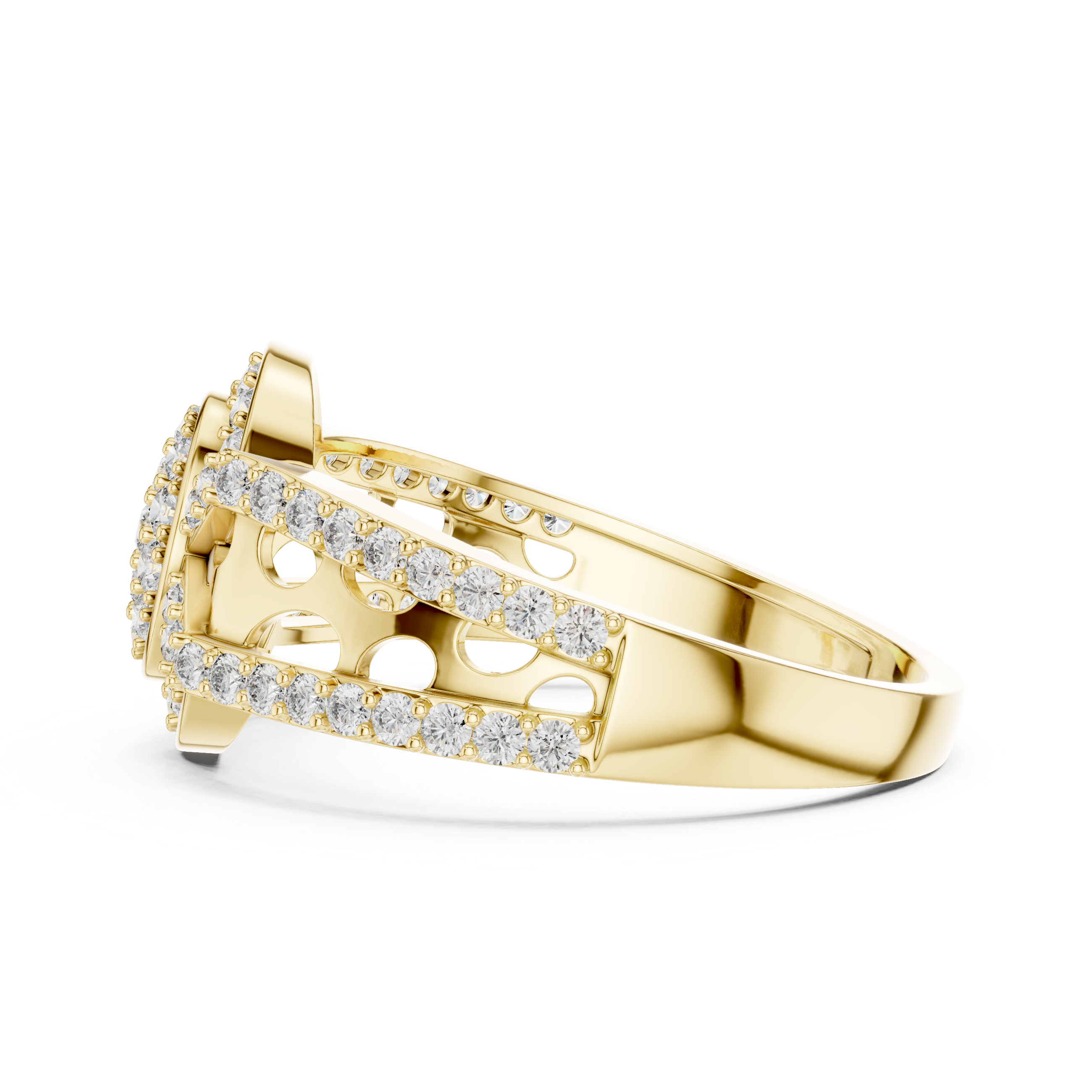 Oval Halo Diamond Ring with Split Pavé Band and Vintage Gallery Design