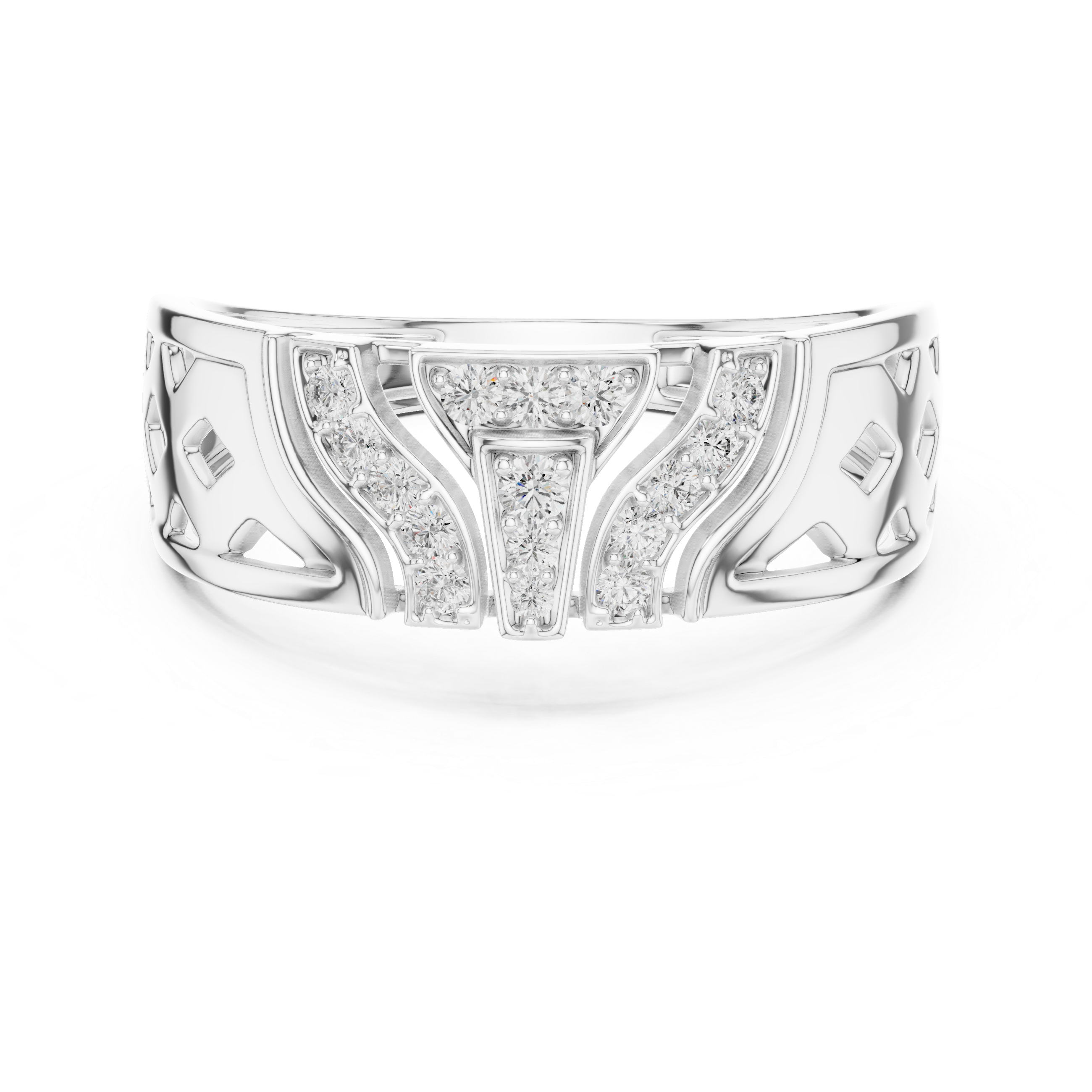 Modern Geometric Diamond Signet Ring with Openwork Side Details
