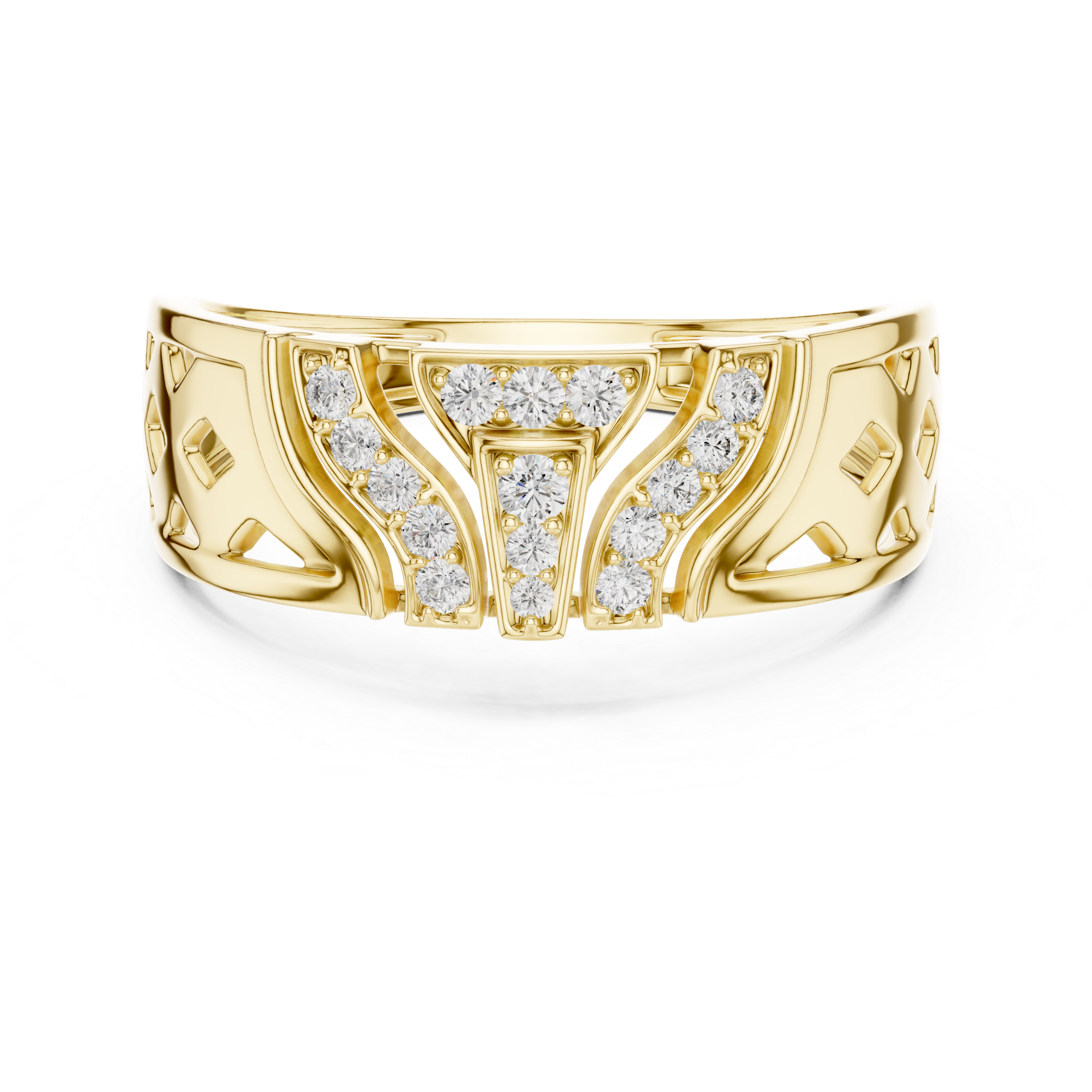 Modern Geometric Diamond Signet Ring with Openwork Side Details