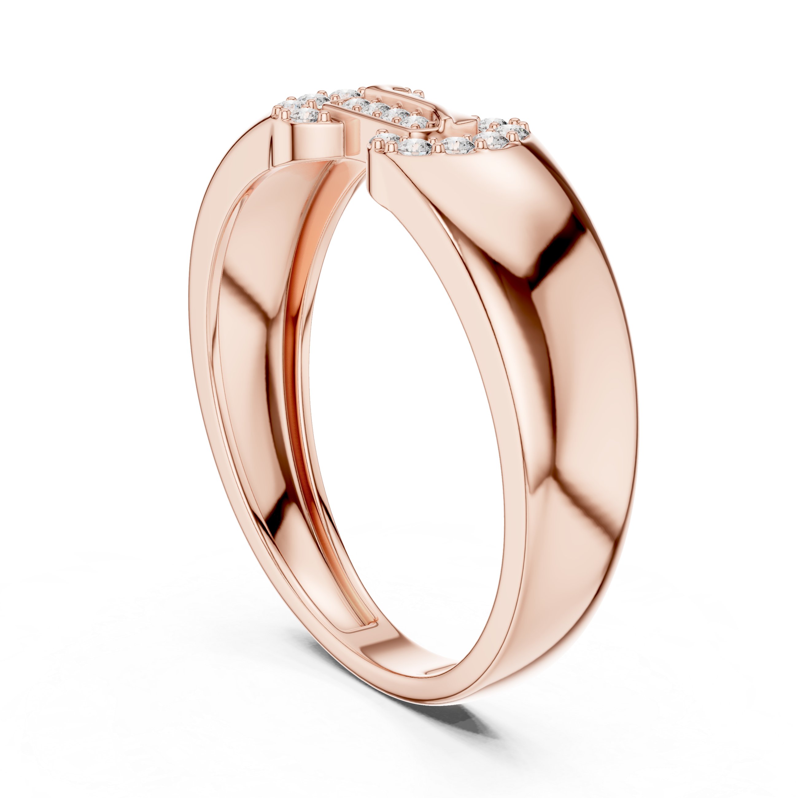 Minimalist Open-Link Diamond Signet Ring with Geometric Pavé Design