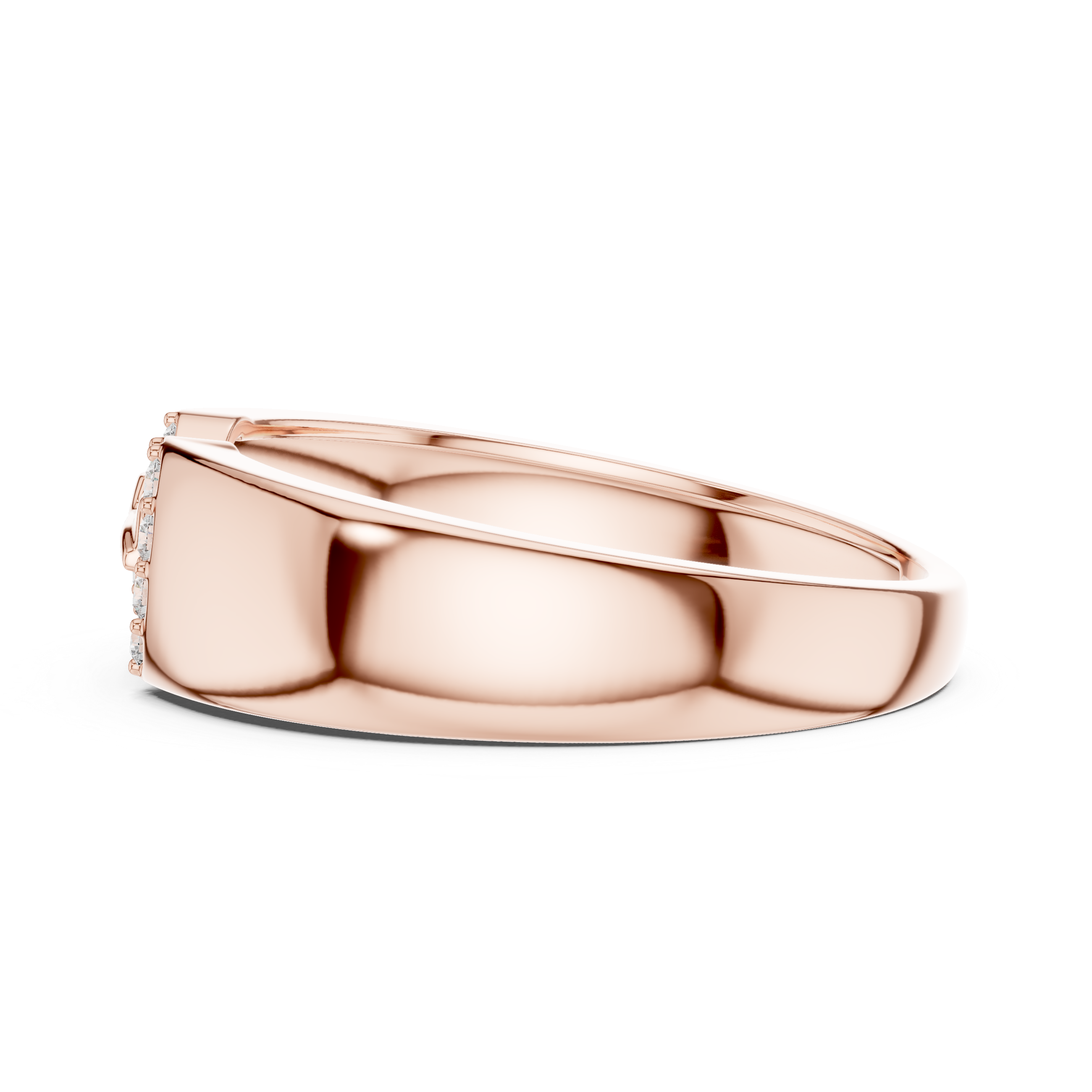 Minimalist Open-Link Diamond Signet Ring with Geometric Pavé Design
