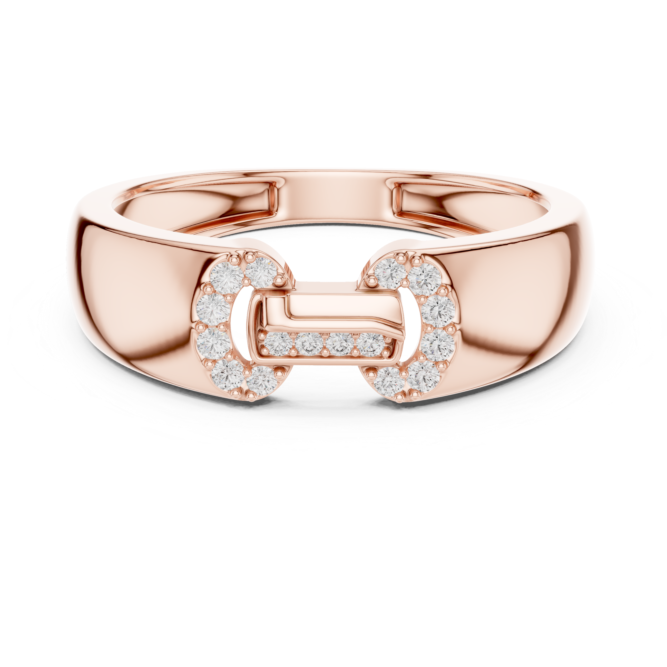 Minimalist Open-Link Diamond Signet Ring with Geometric Pavé Design