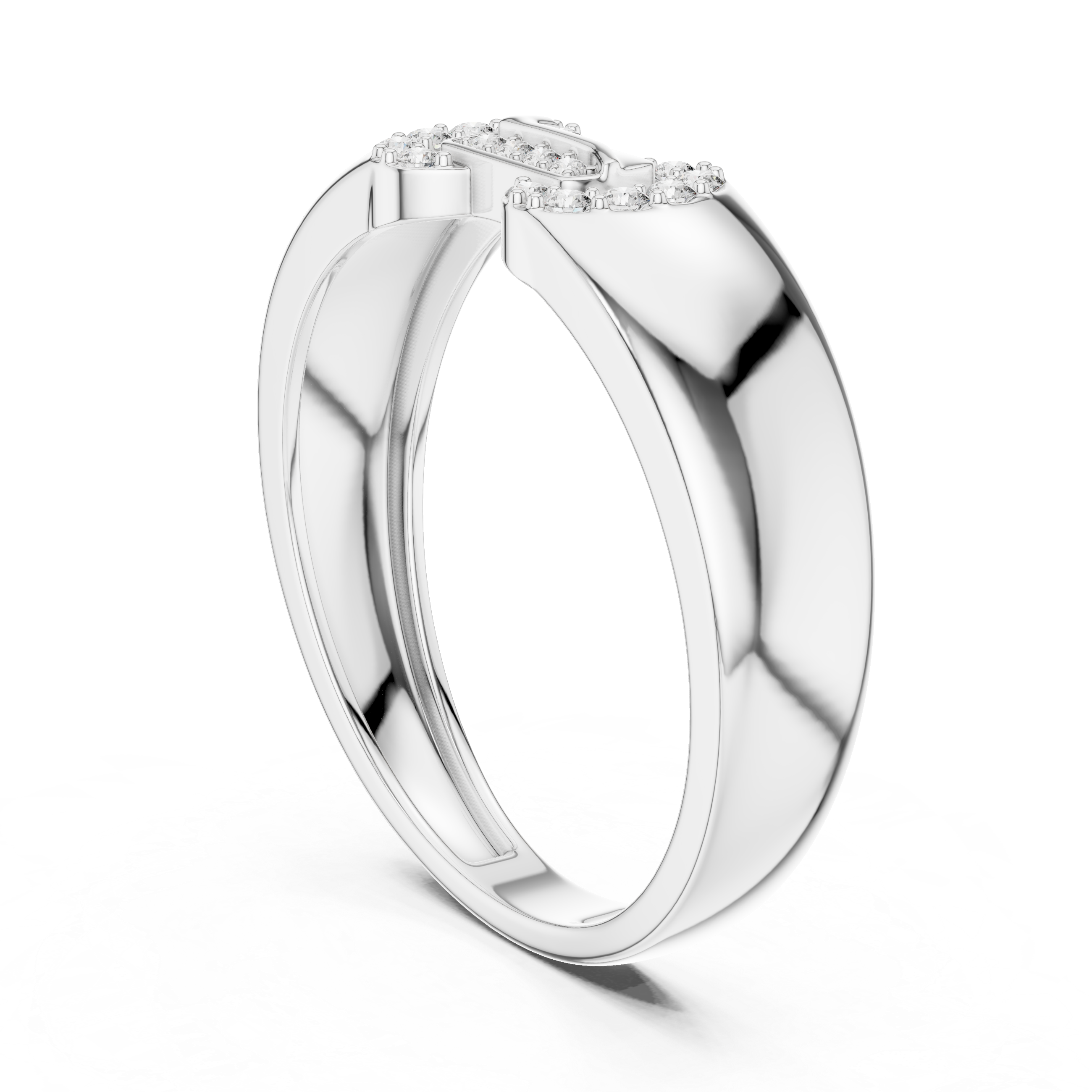 Minimalist Open-Link Diamond Signet Ring with Geometric Pavé Design
