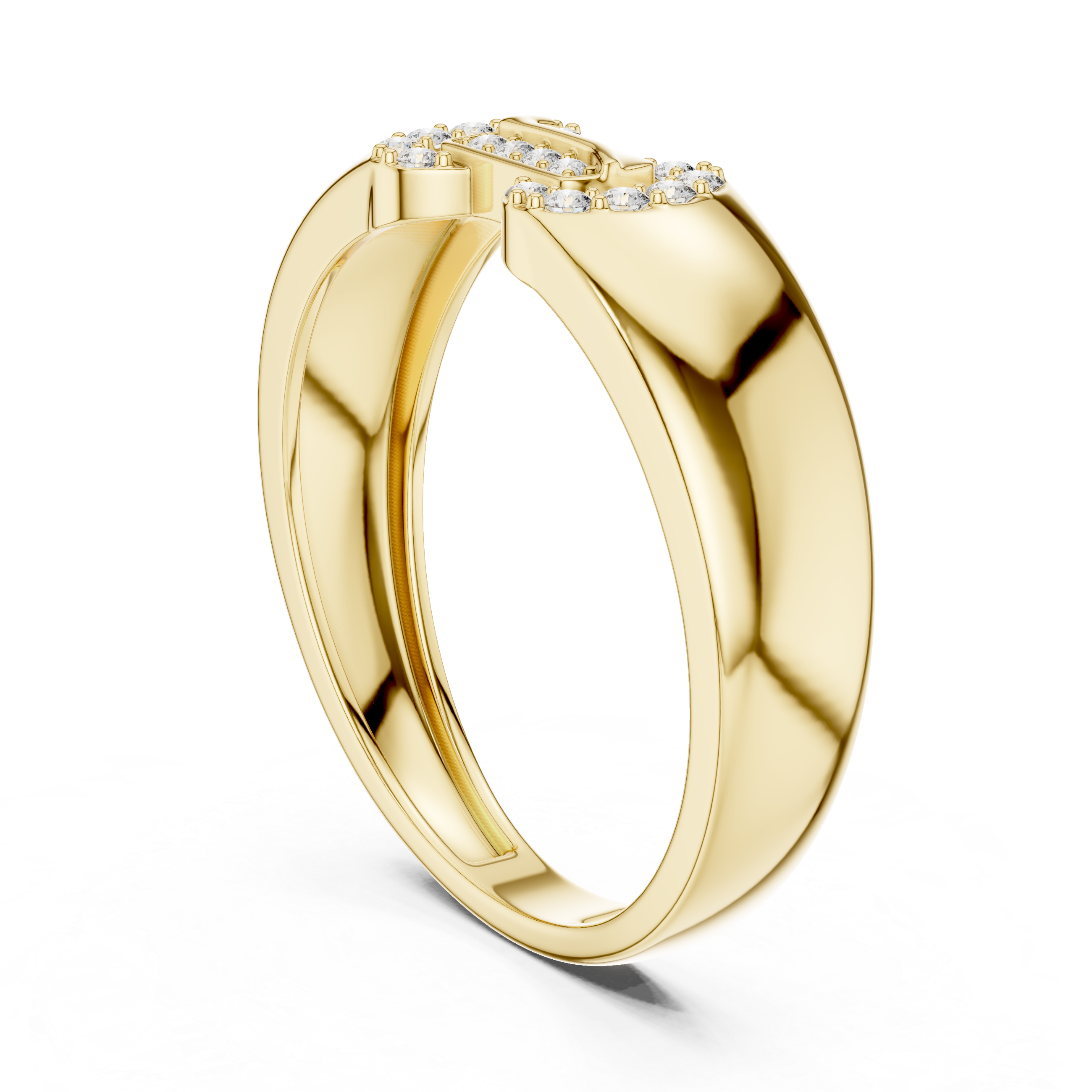 Minimalist Open-Link Diamond Signet Ring with Geometric Pavé Design