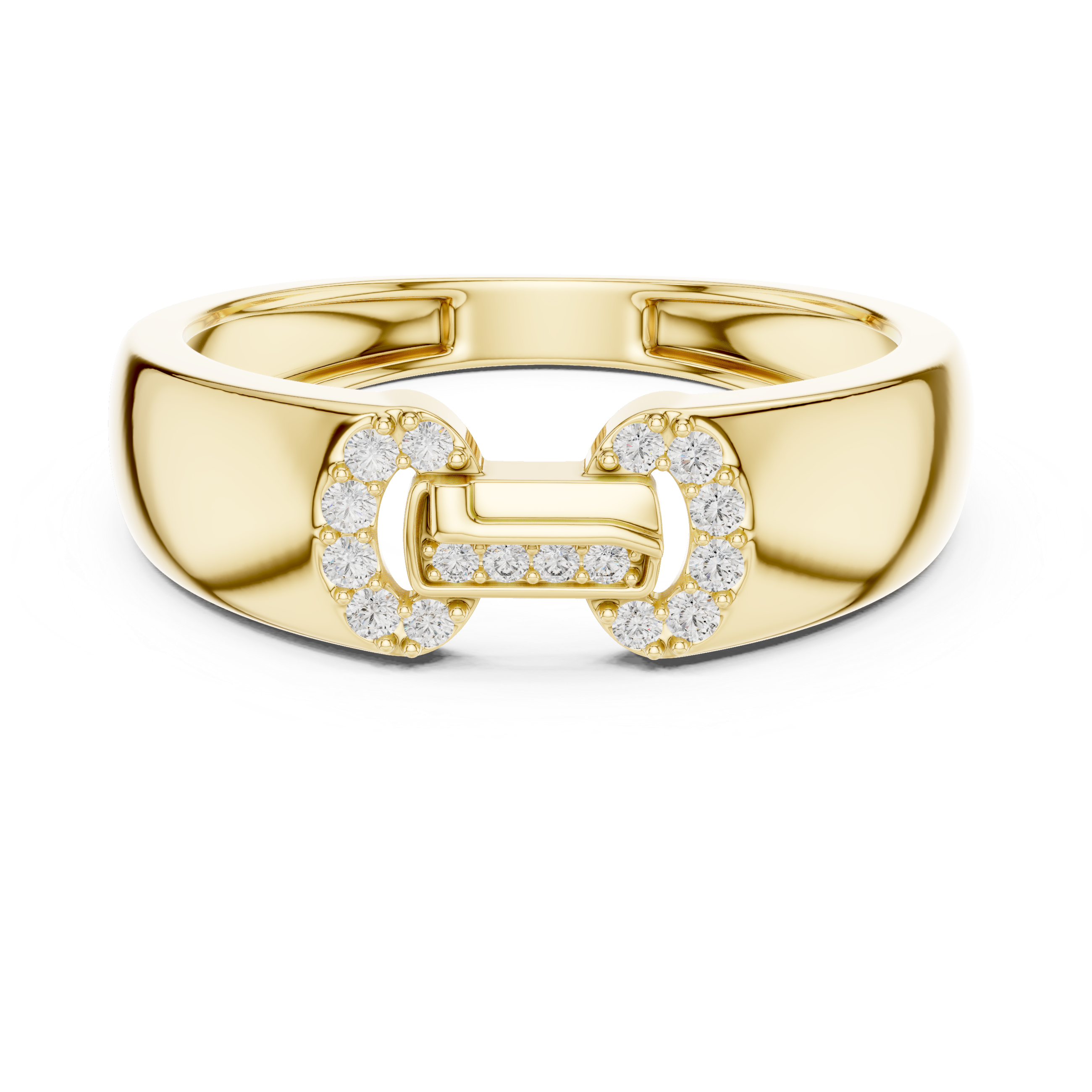 Minimalist Open-Link Diamond Signet Ring with Geometric Pavé Design