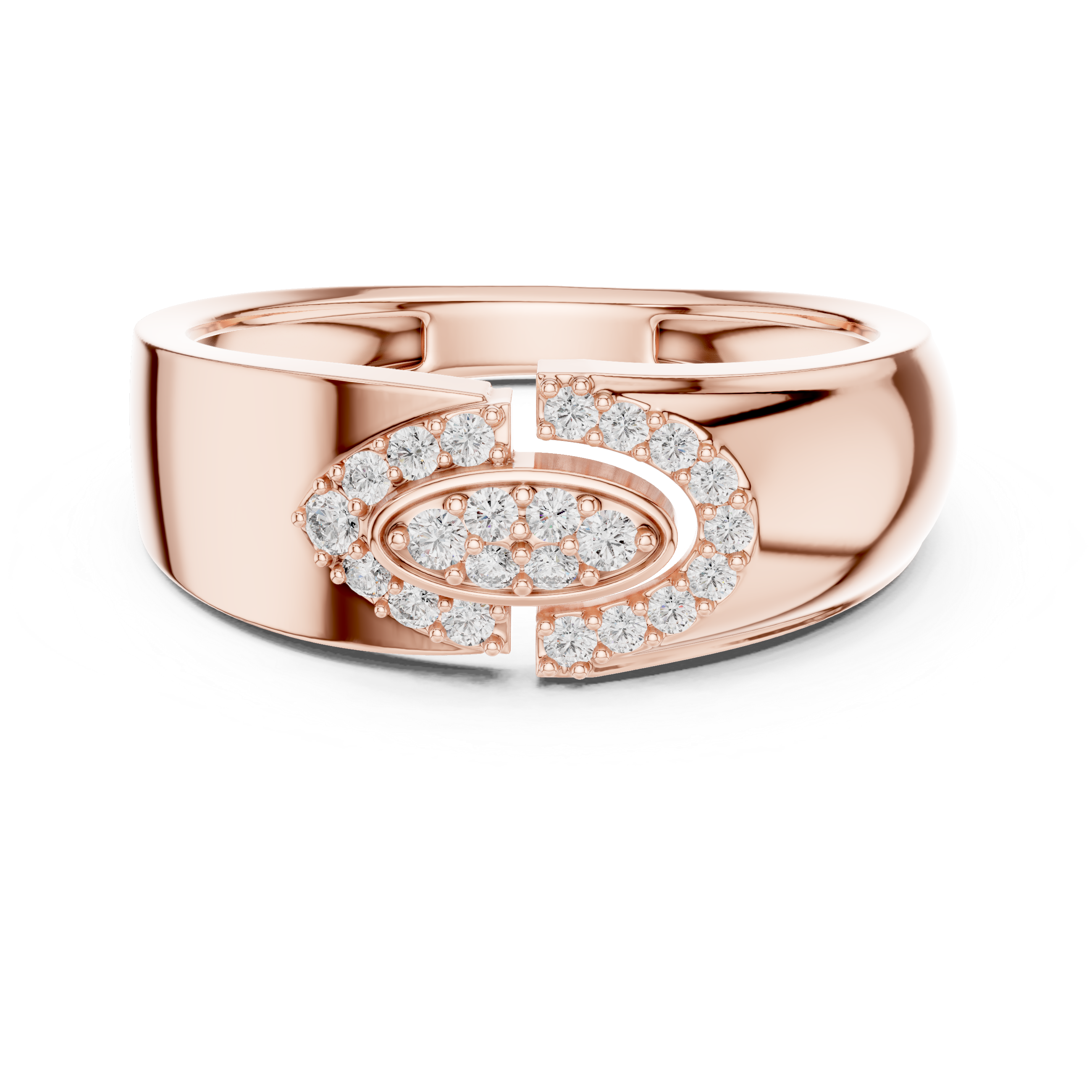 Modern Oval Halo Diamond Signet Ring with Asymmetrical Open Design