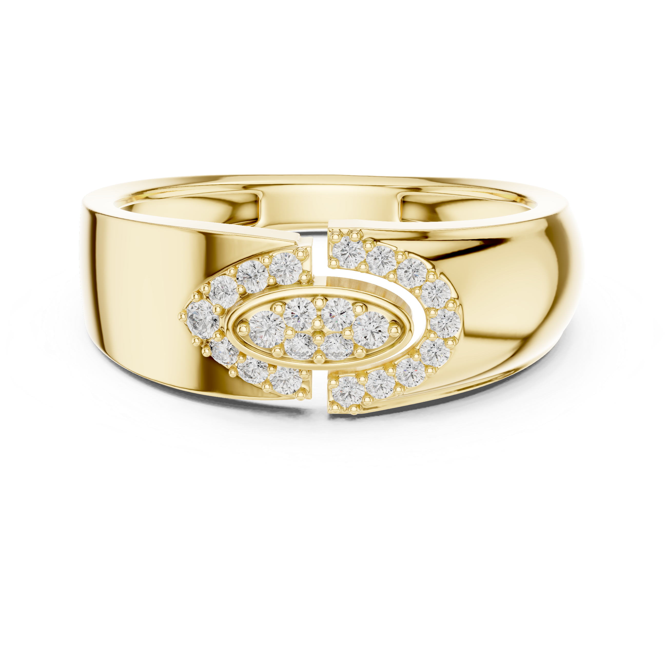 Modern Oval Halo Diamond Signet Ring with Asymmetrical Open Design