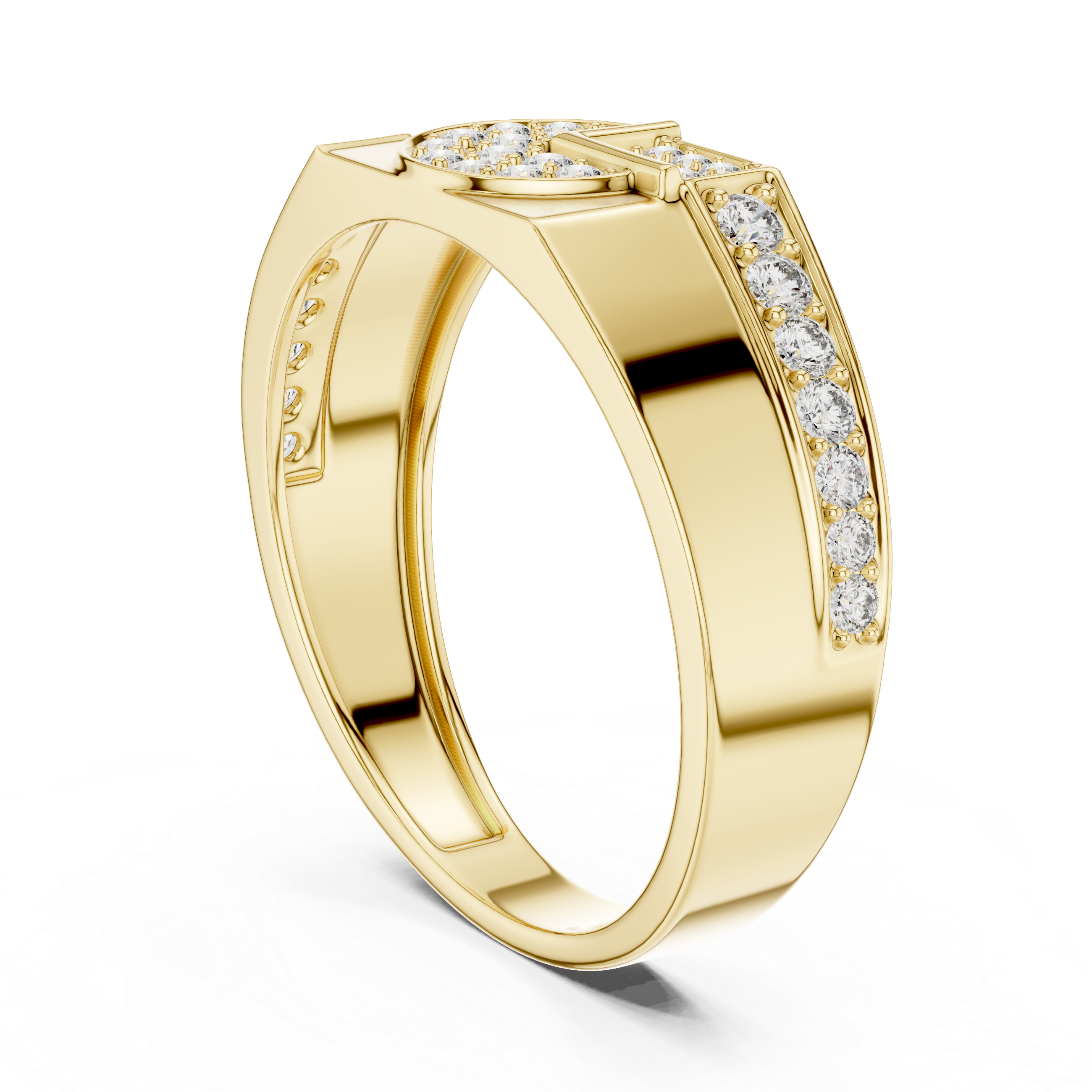 Geometric Pavé Diamond Signet Ring with Split Shoulder Design