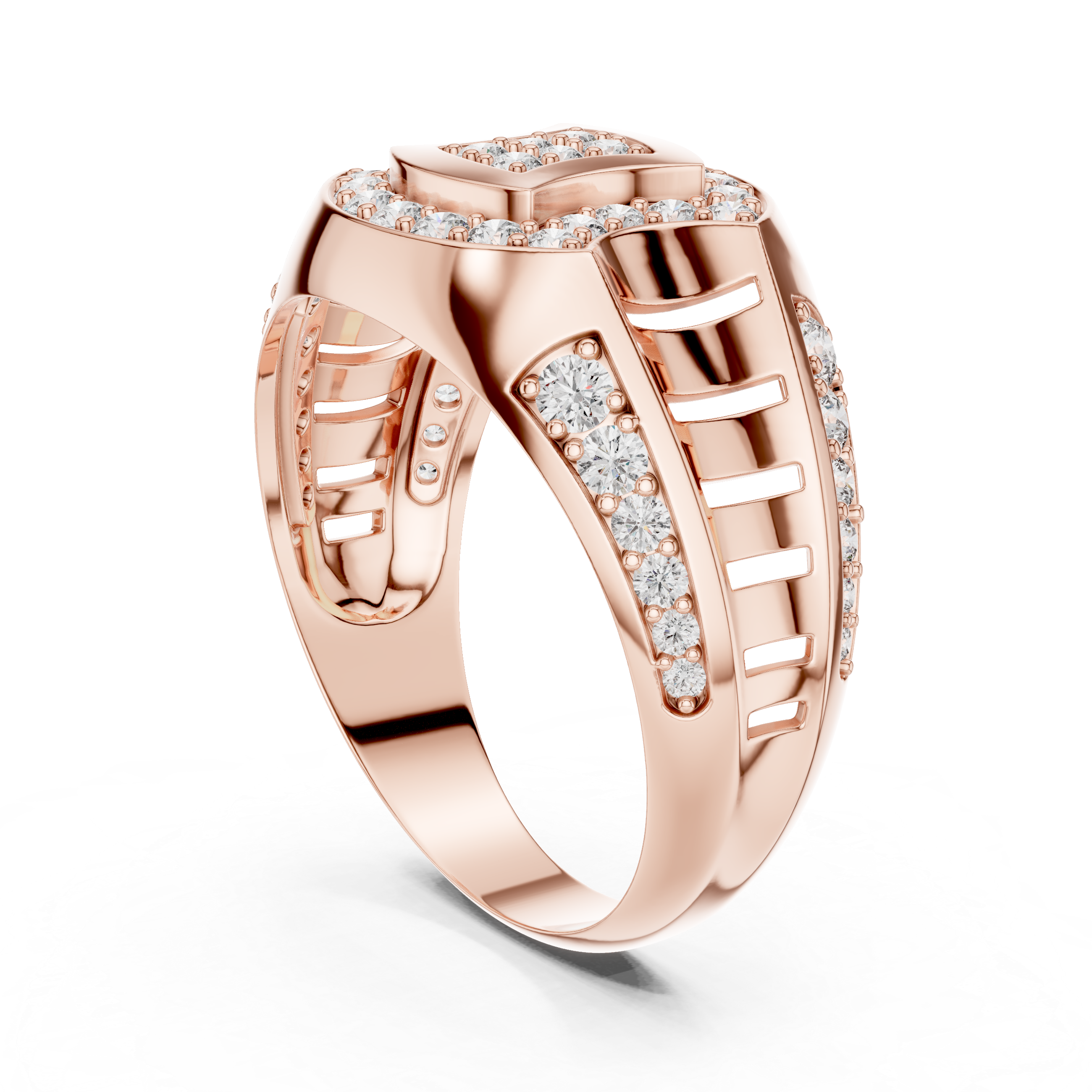 Oval Halo Diamond Statement Ring with Pavé Side Accents