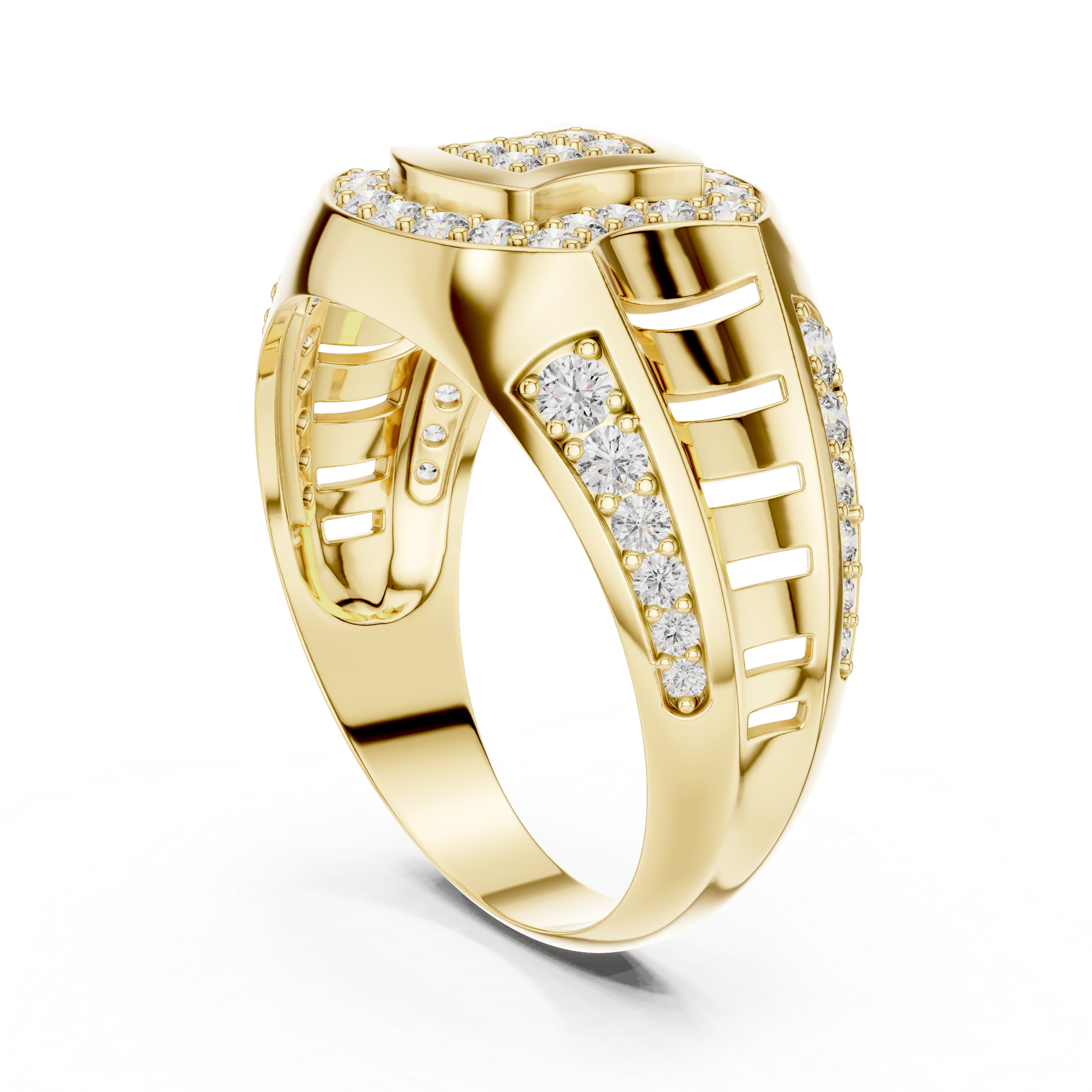 Oval Halo Diamond Statement Ring with Pavé Side Accents