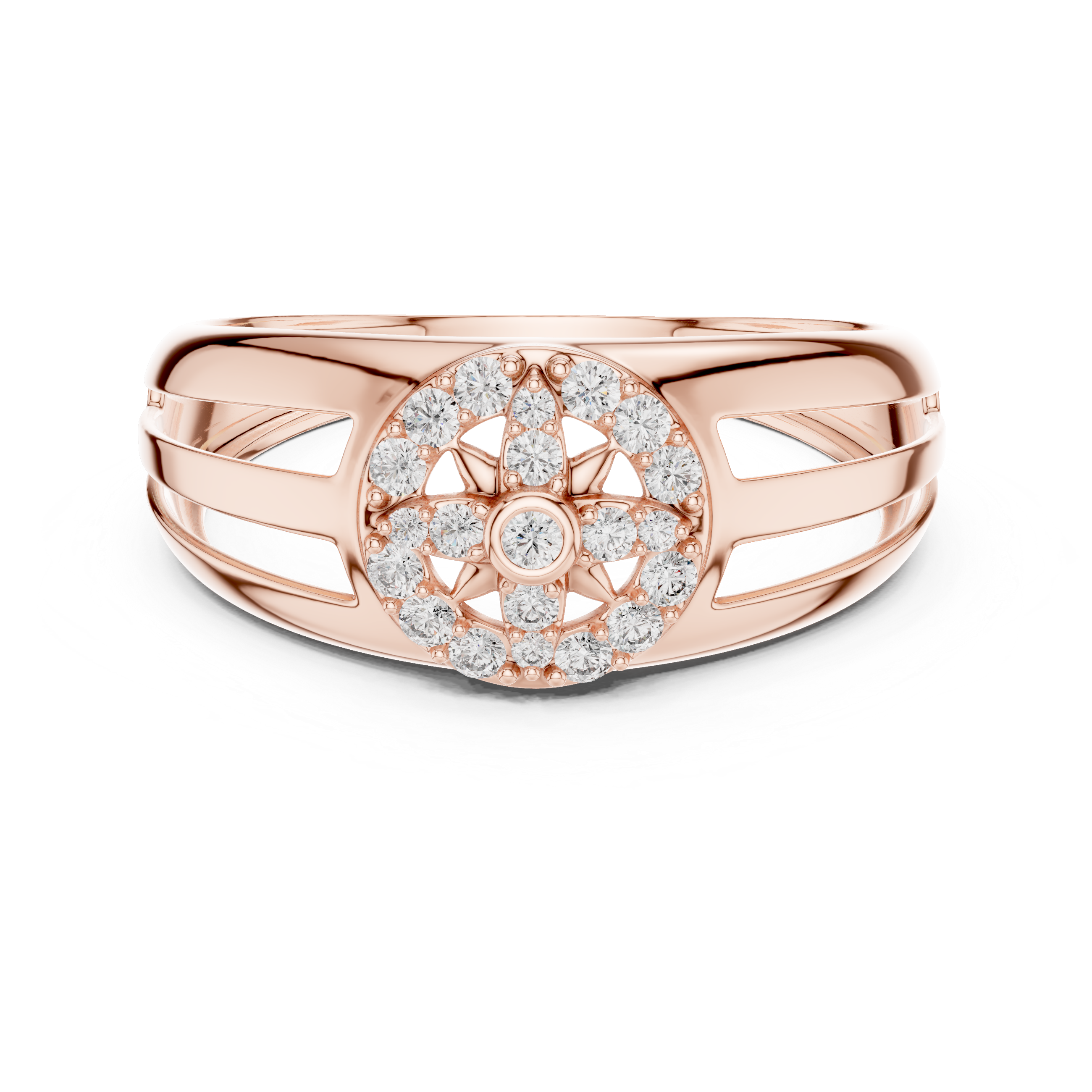 Compass Star Diamond Statement Ring with Open Split Band