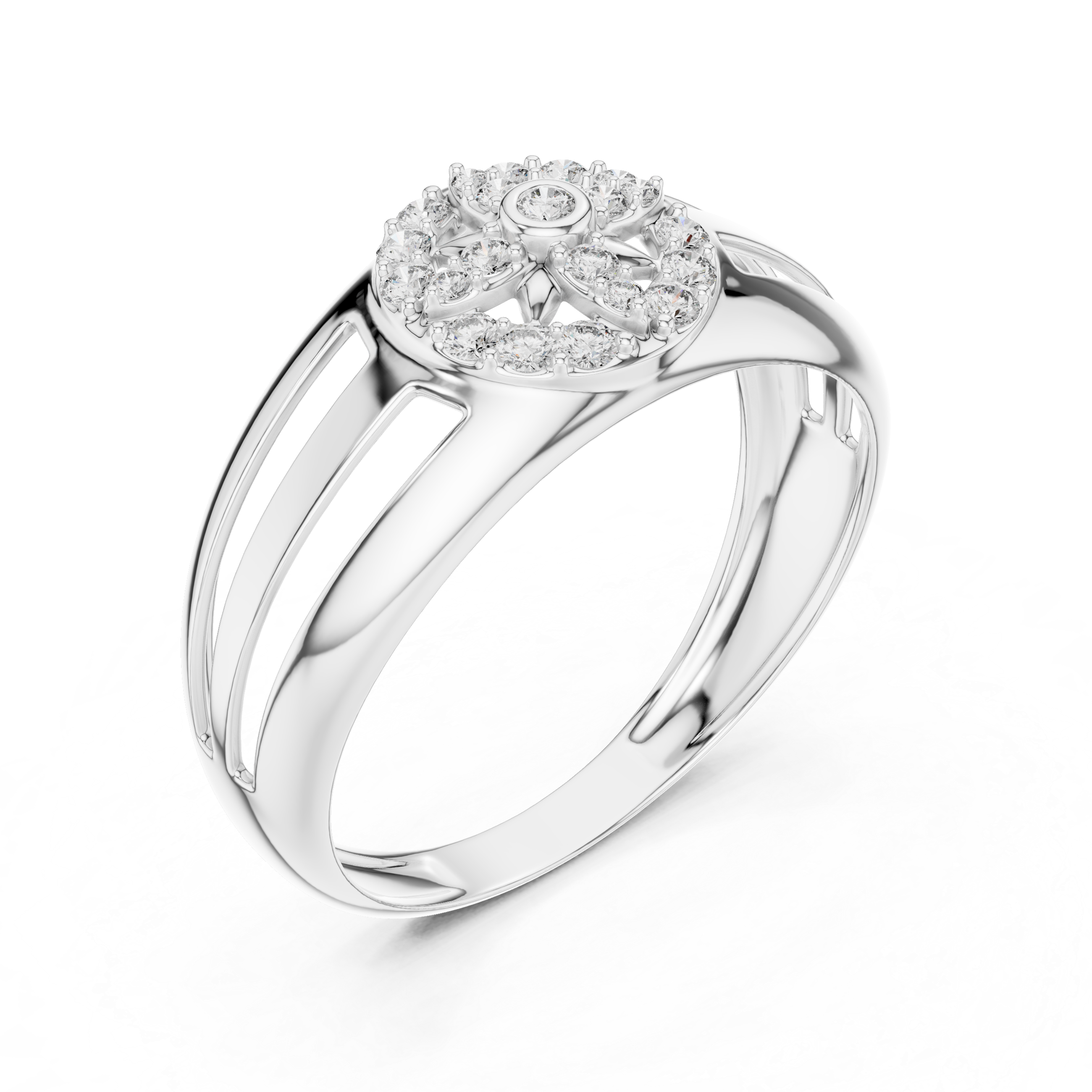 Compass Star Diamond Statement Ring with Open Split Band