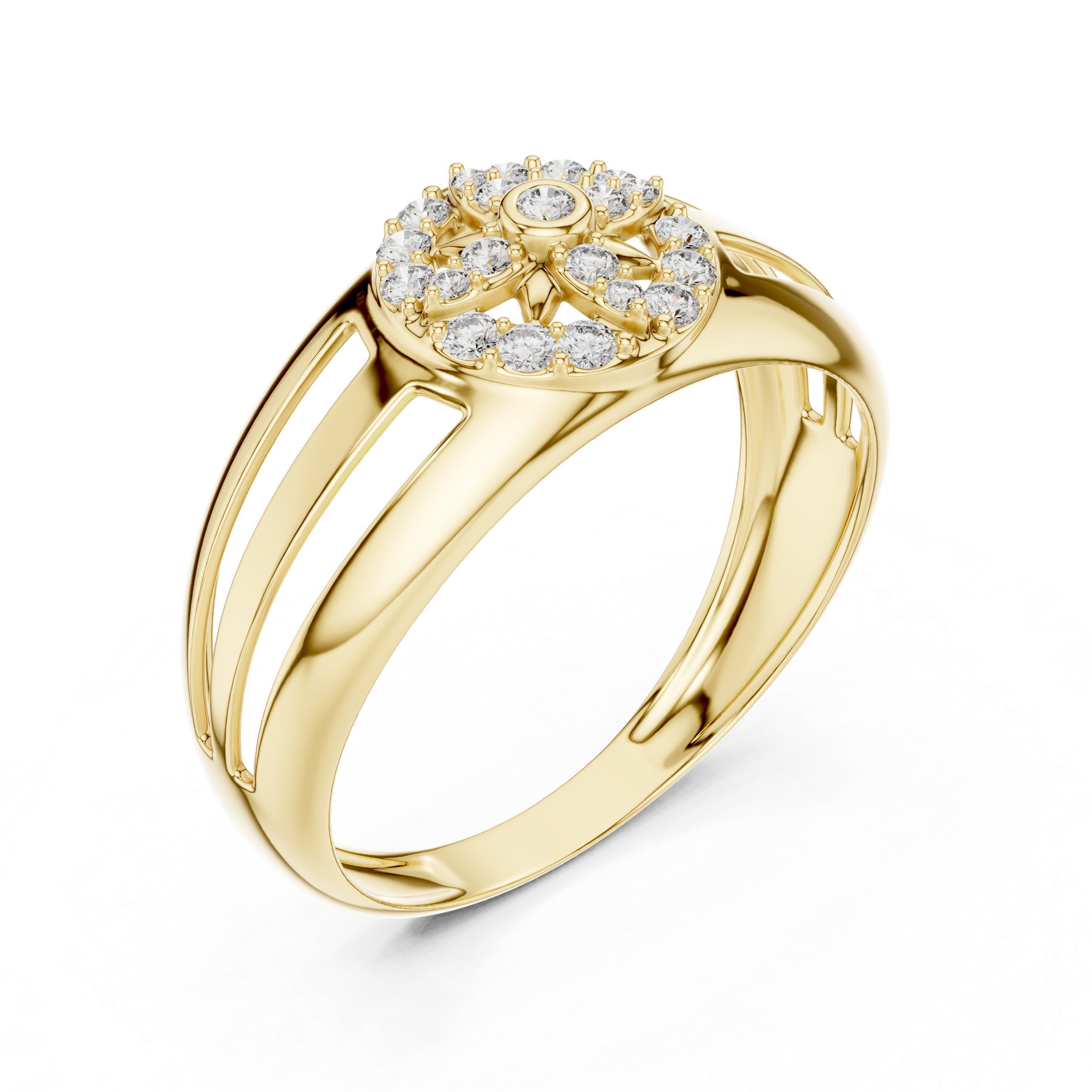 Compass Star Diamond Statement Ring with Open Split Band