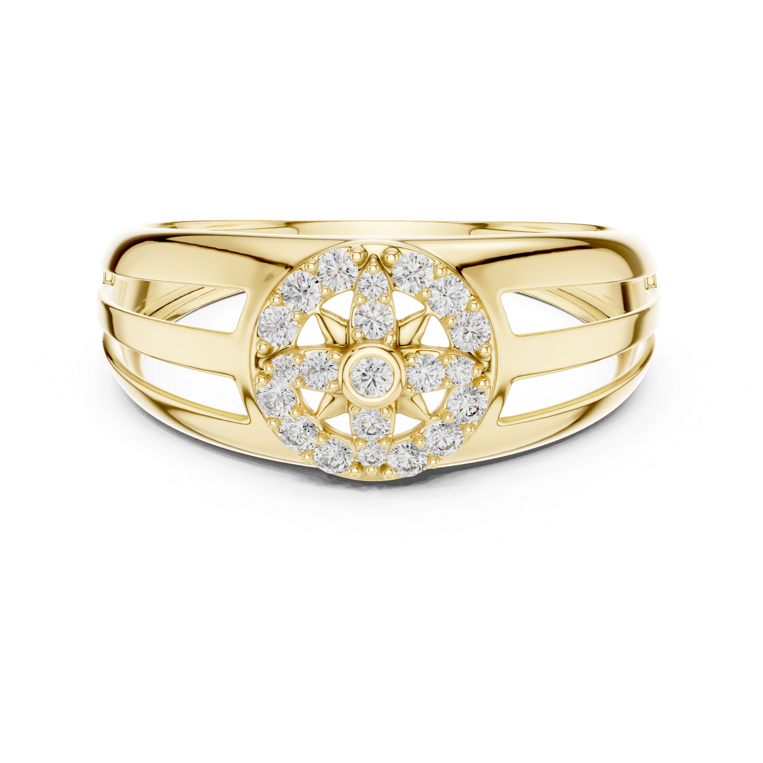 Compass Star Diamond Statement Ring with Open Split Band