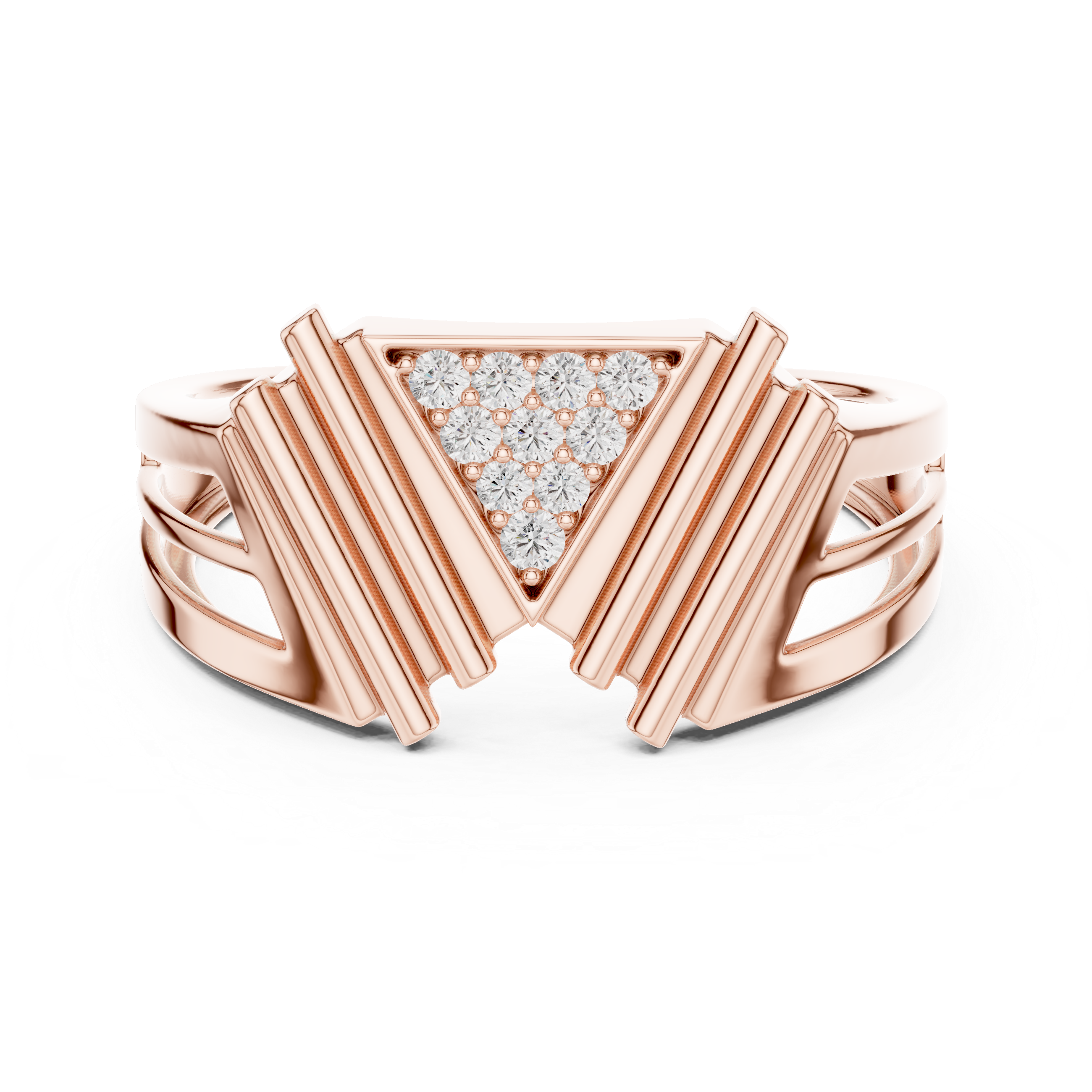 Modern V-Shaped Triangle Diamond Statement Ring