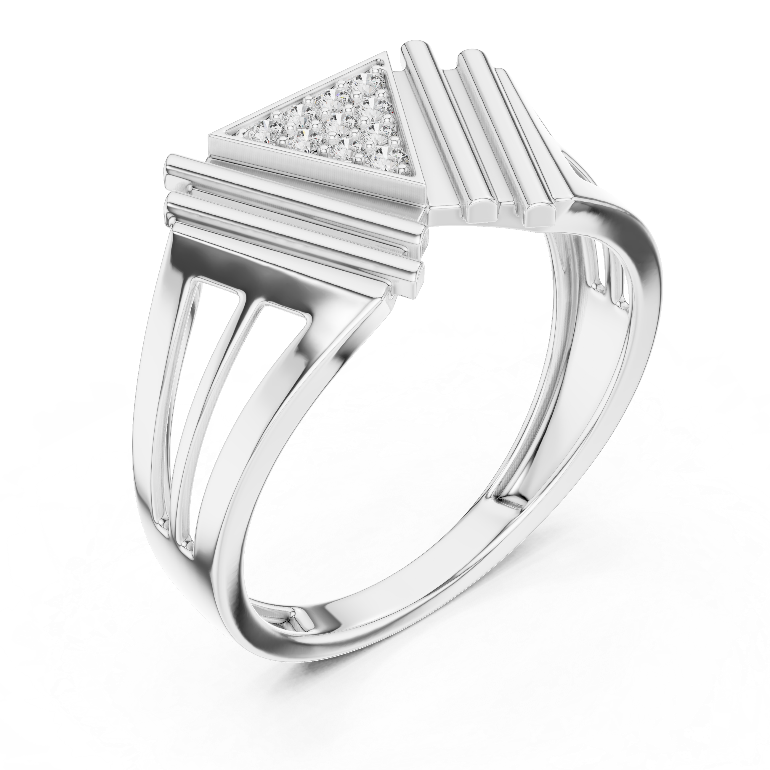 Modern V-Shaped Triangle Diamond Statement Ring