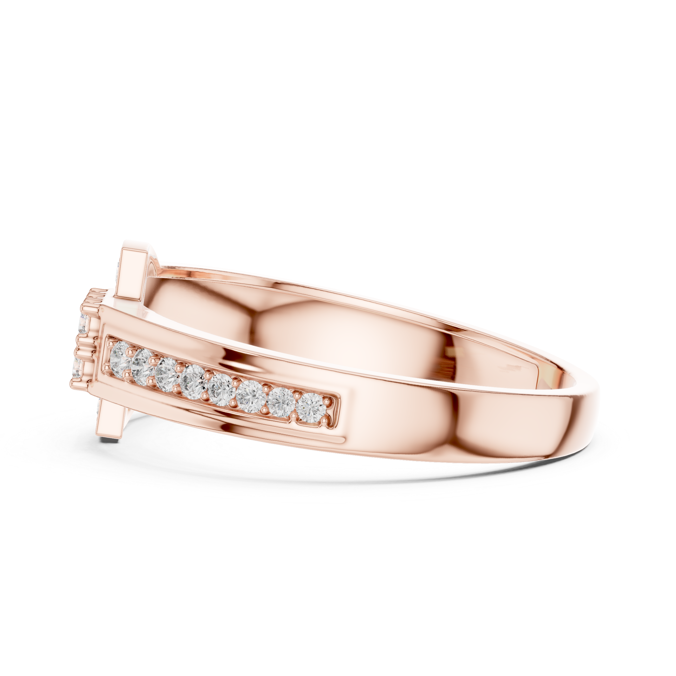 Modern Half-Halo Diamond Geometric Ring