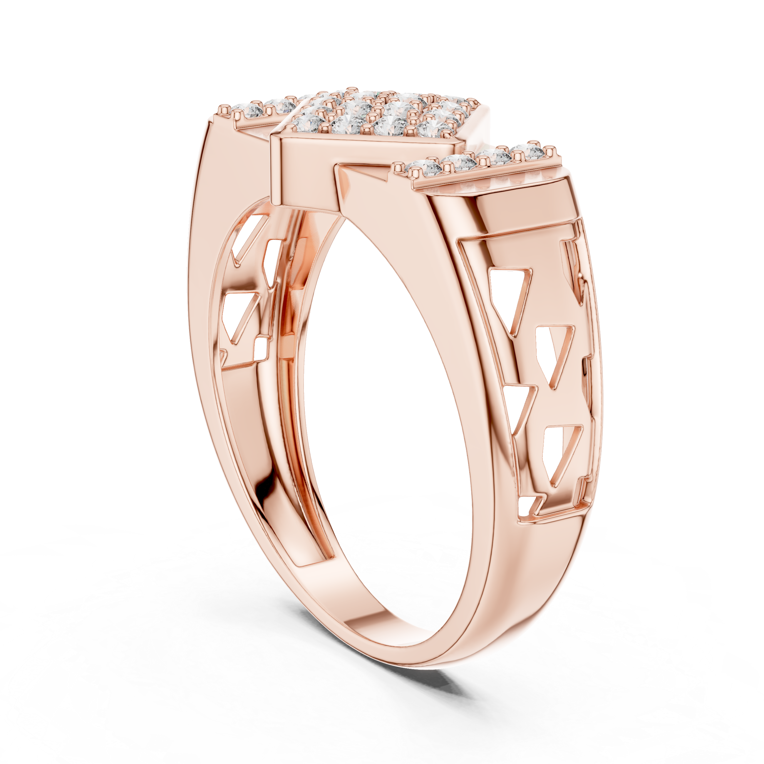 Geometric Diamond Cluster Signet Ring