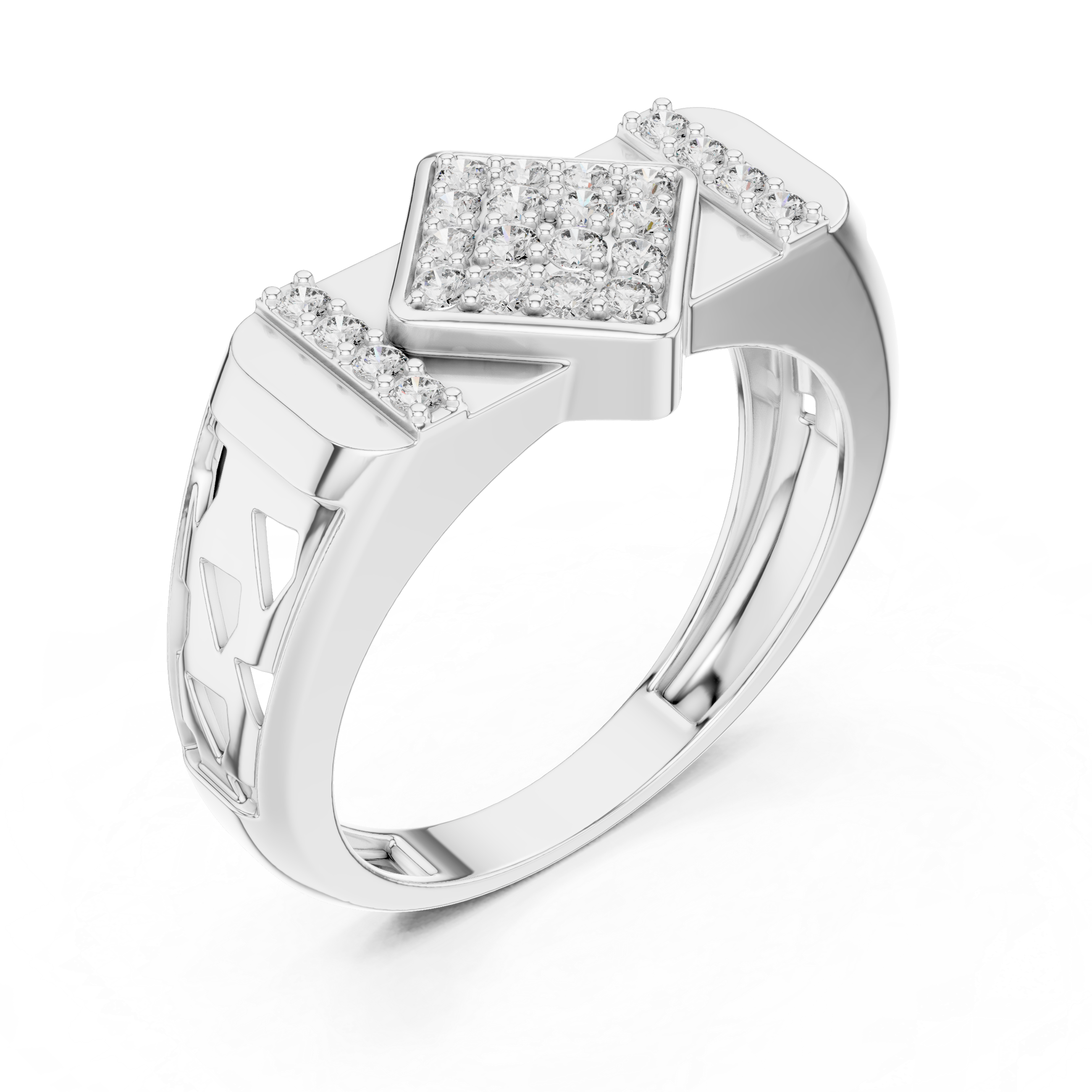 Geometric Diamond Cluster Signet Ring