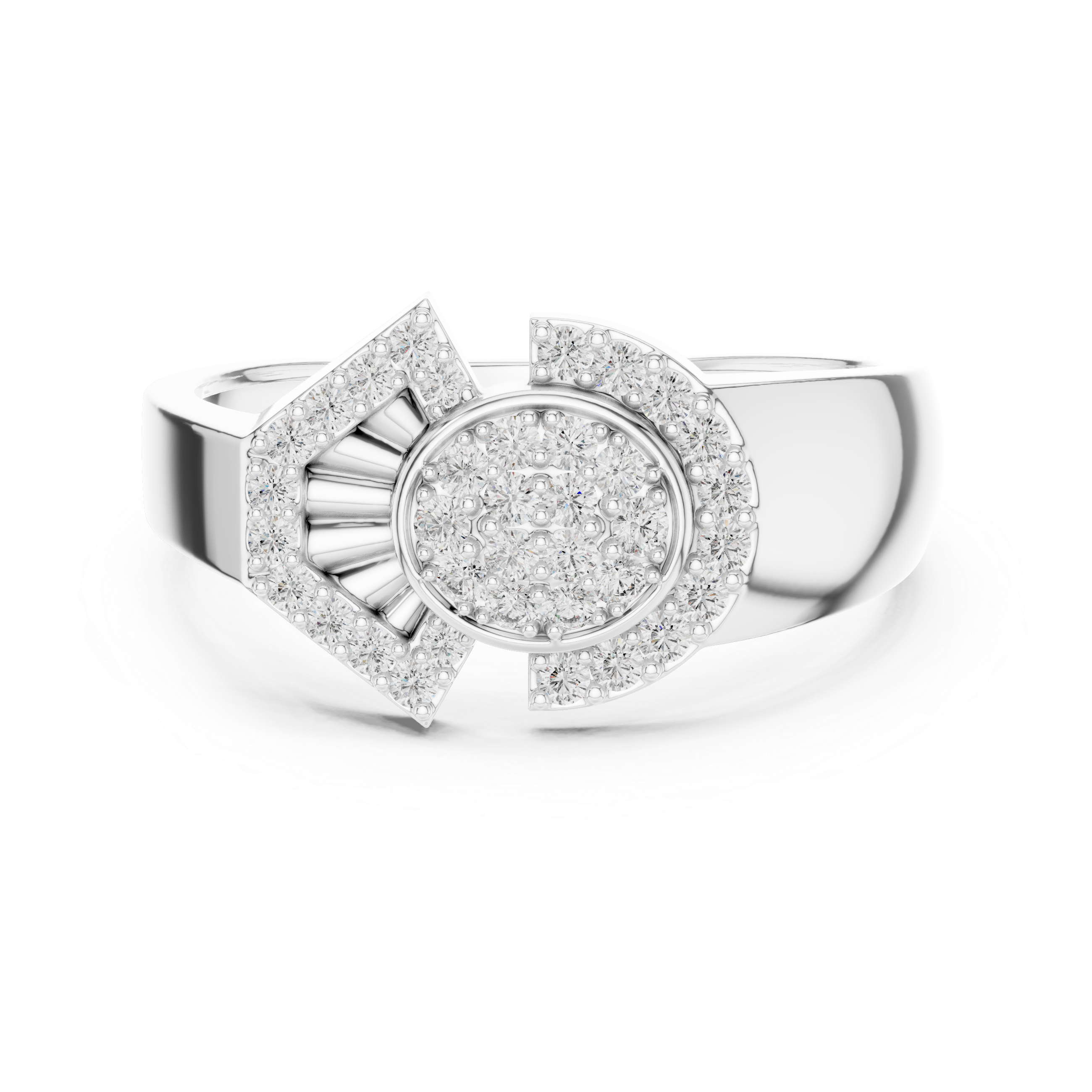 Art Deco Circle & Chevron Diamond Statement Ring