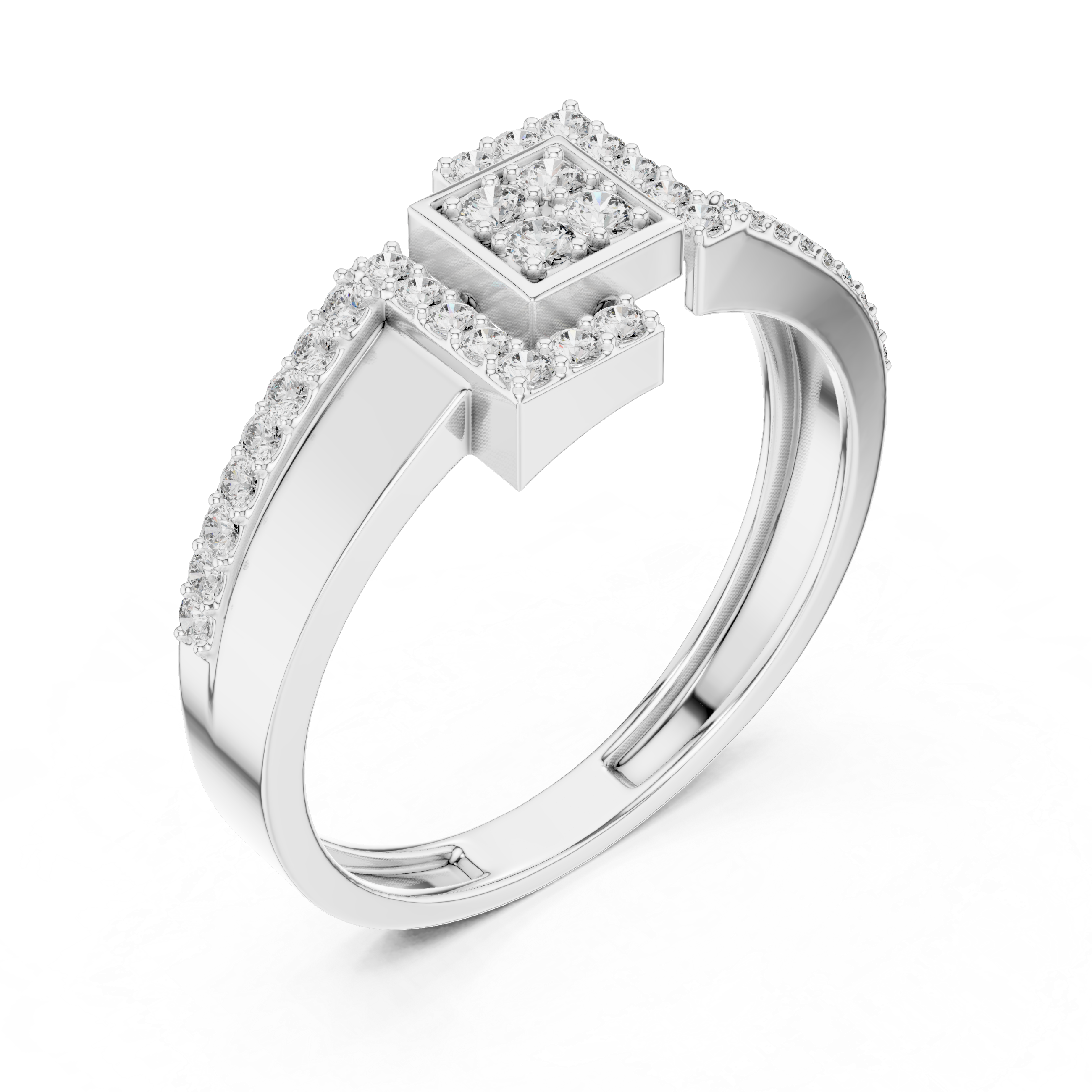 Geometric Square Halo Diamond Ring
