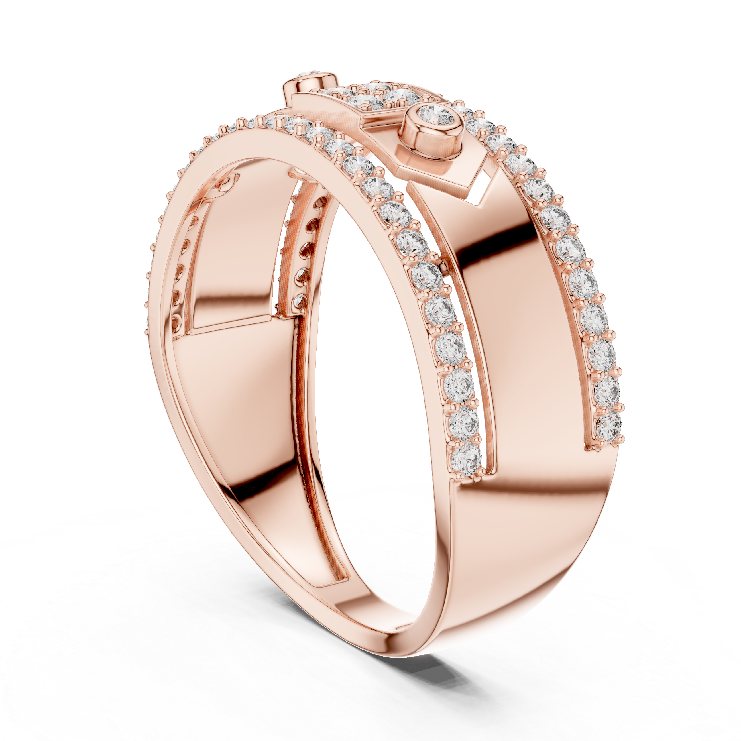 Modern Double-Line Pavé Diamond Band Ring
