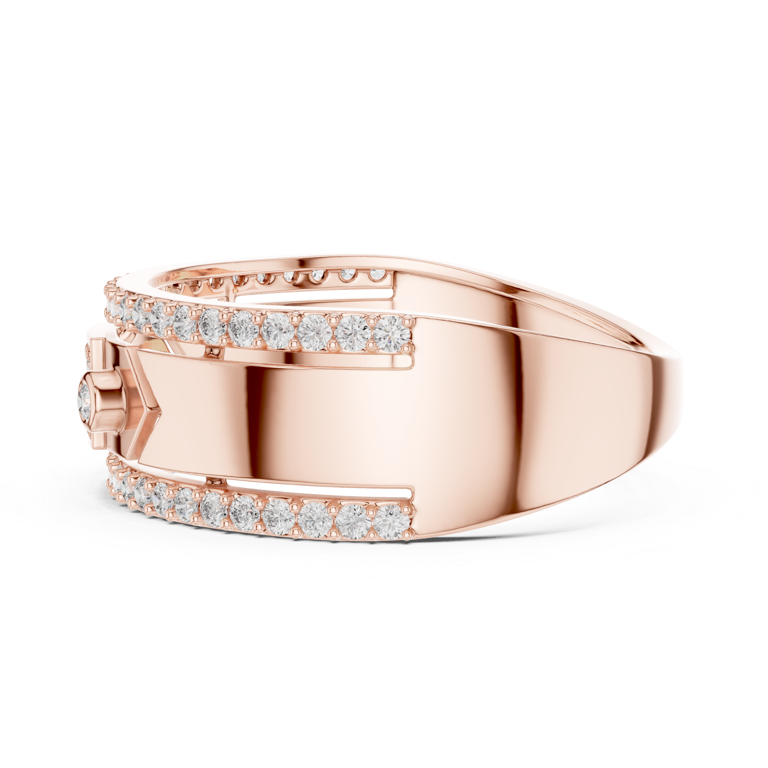 Modern Double-Line Pavé Diamond Band Ring