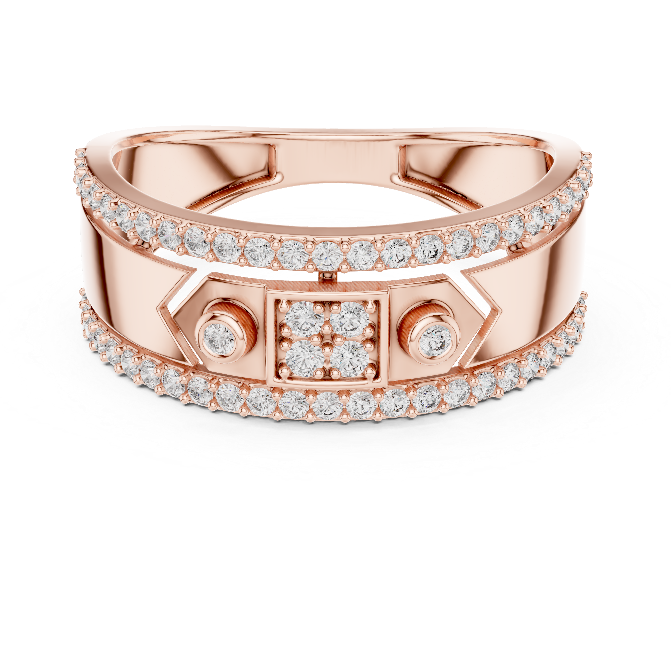 Modern Double-Line Pavé Diamond Band Ring
