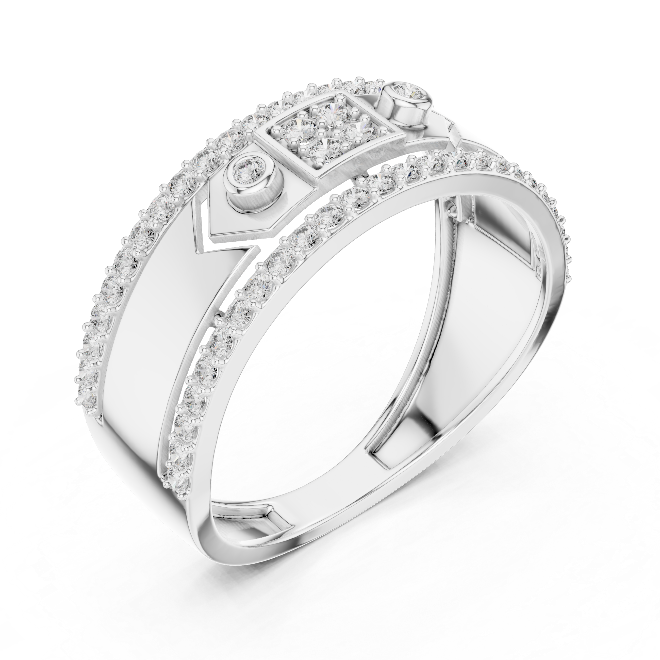 Modern Double-Line Pavé Diamond Band Ring