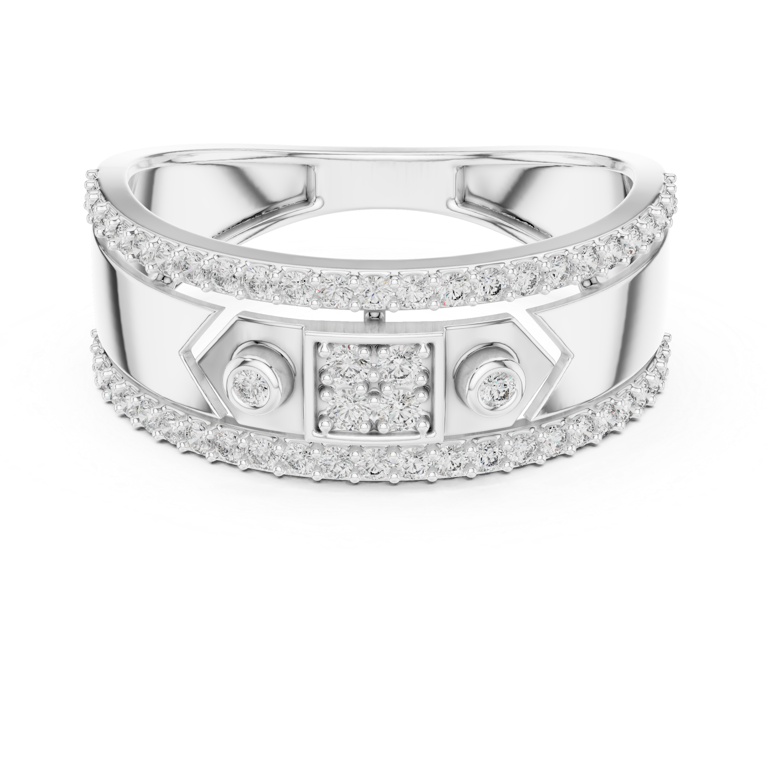 Modern Double-Line Pavé Diamond Band Ring