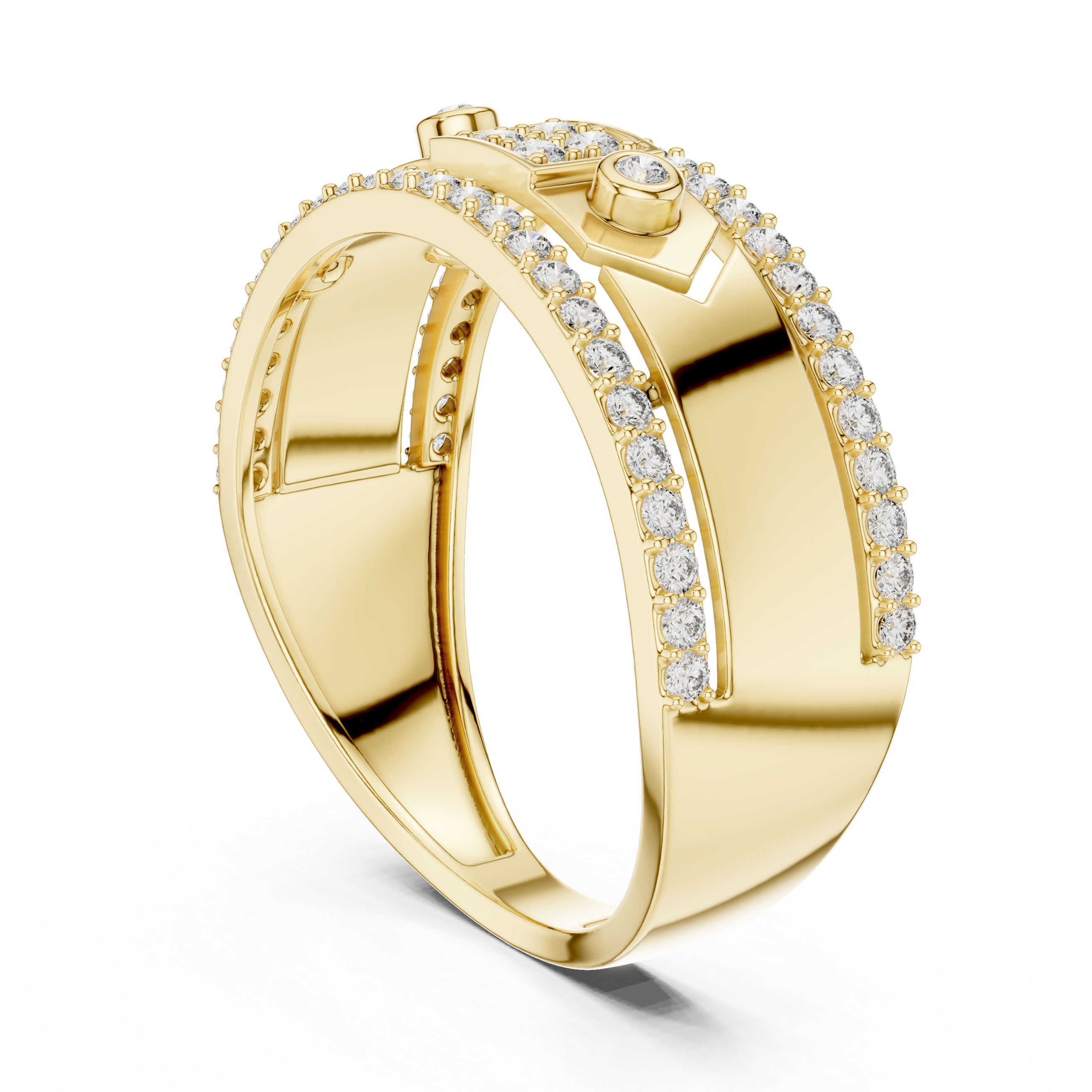 Modern Double-Line Pavé Diamond Band Ring