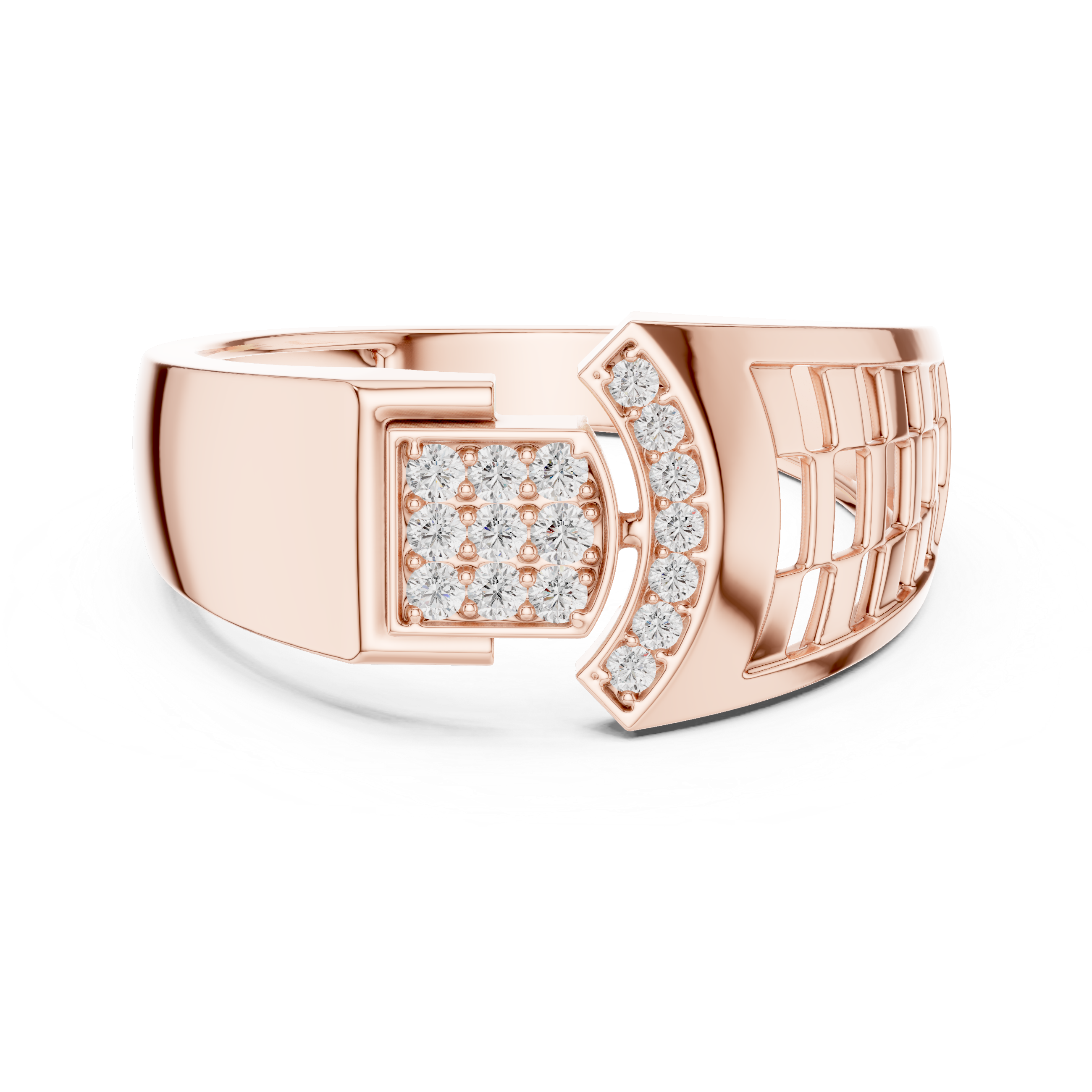 Modern Geometric Diamond Ring with Open Grid Side Detail