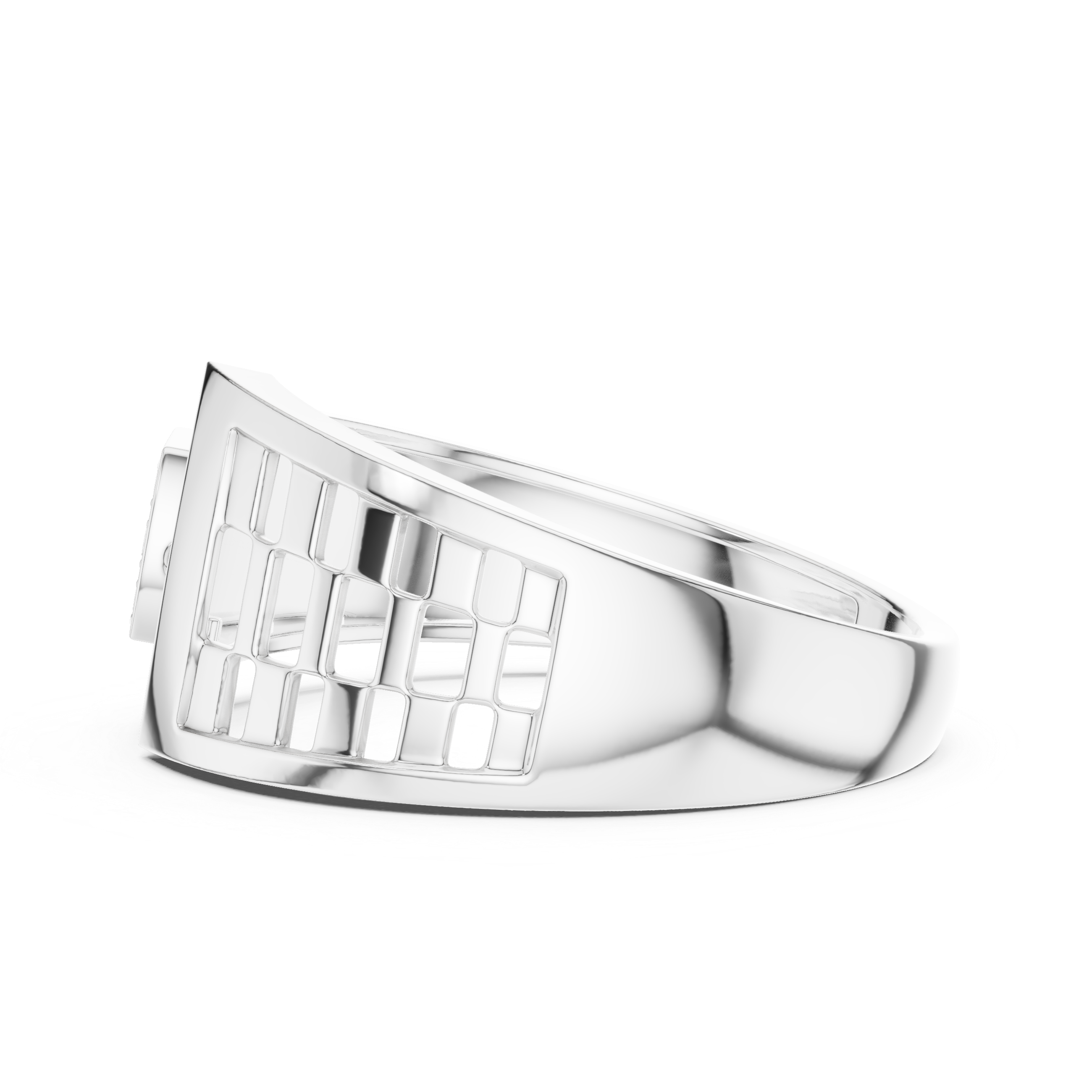 Modern Geometric Diamond Ring with Open Grid Side Detail