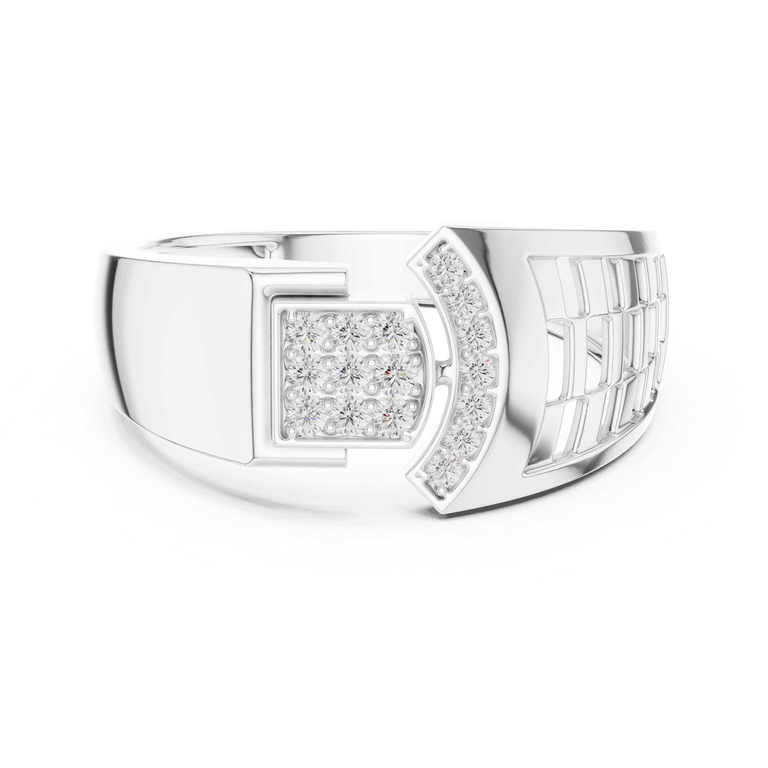 Modern Geometric Diamond Ring with Open Grid Side Detail