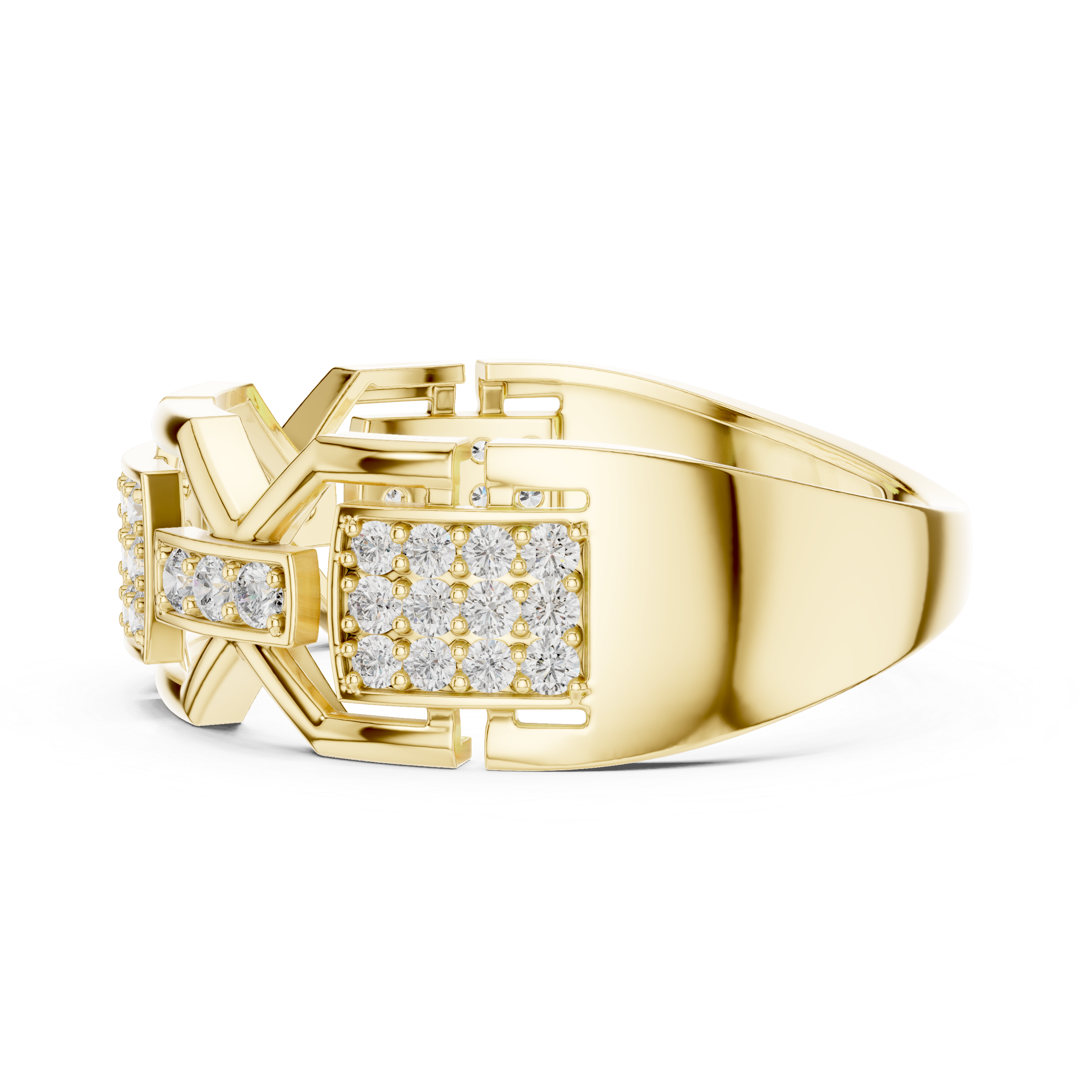 Geometric Pavé Diamond Signet Ring