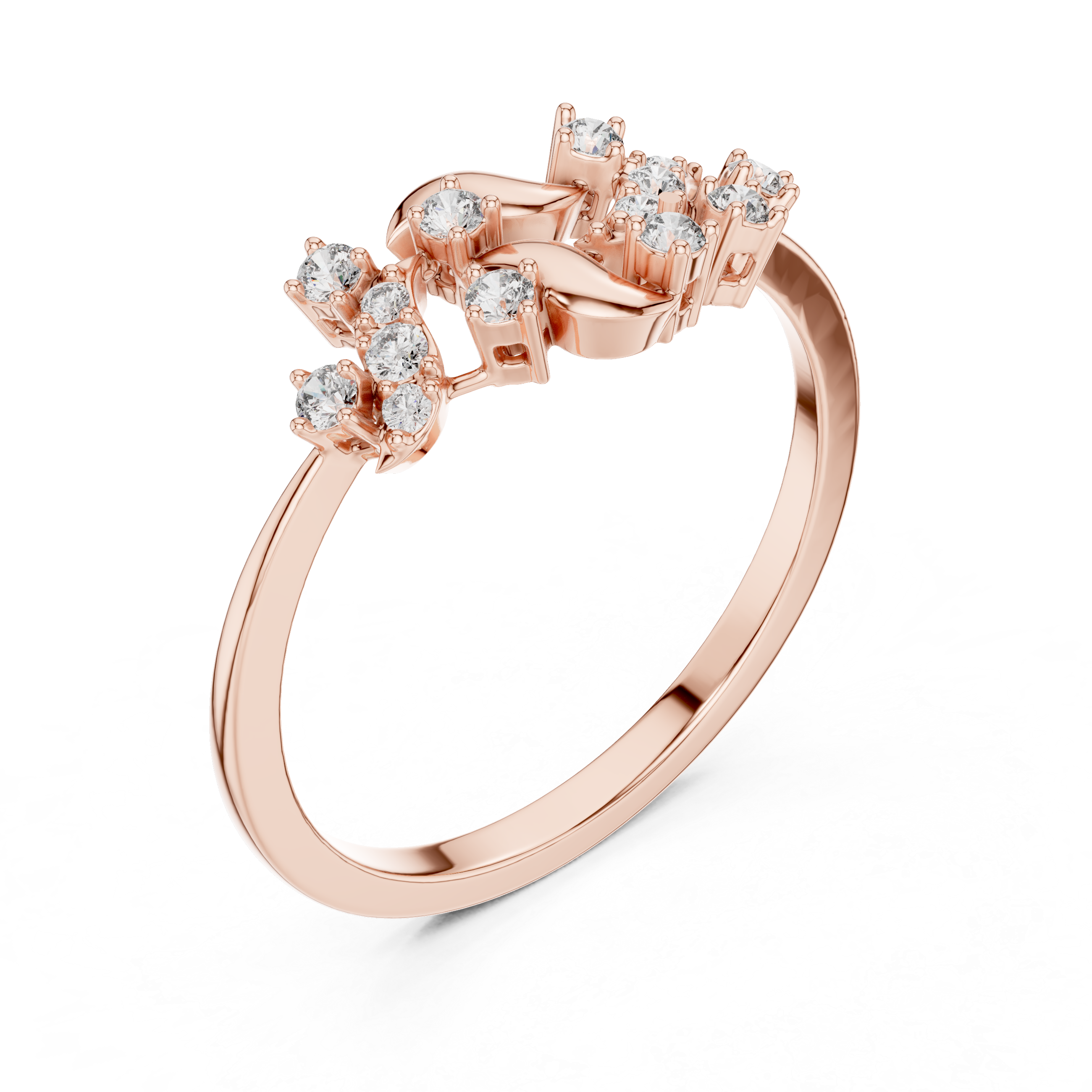 Nature Inspired Diamond Branch Ring – Minimal Organic Leaf Ring