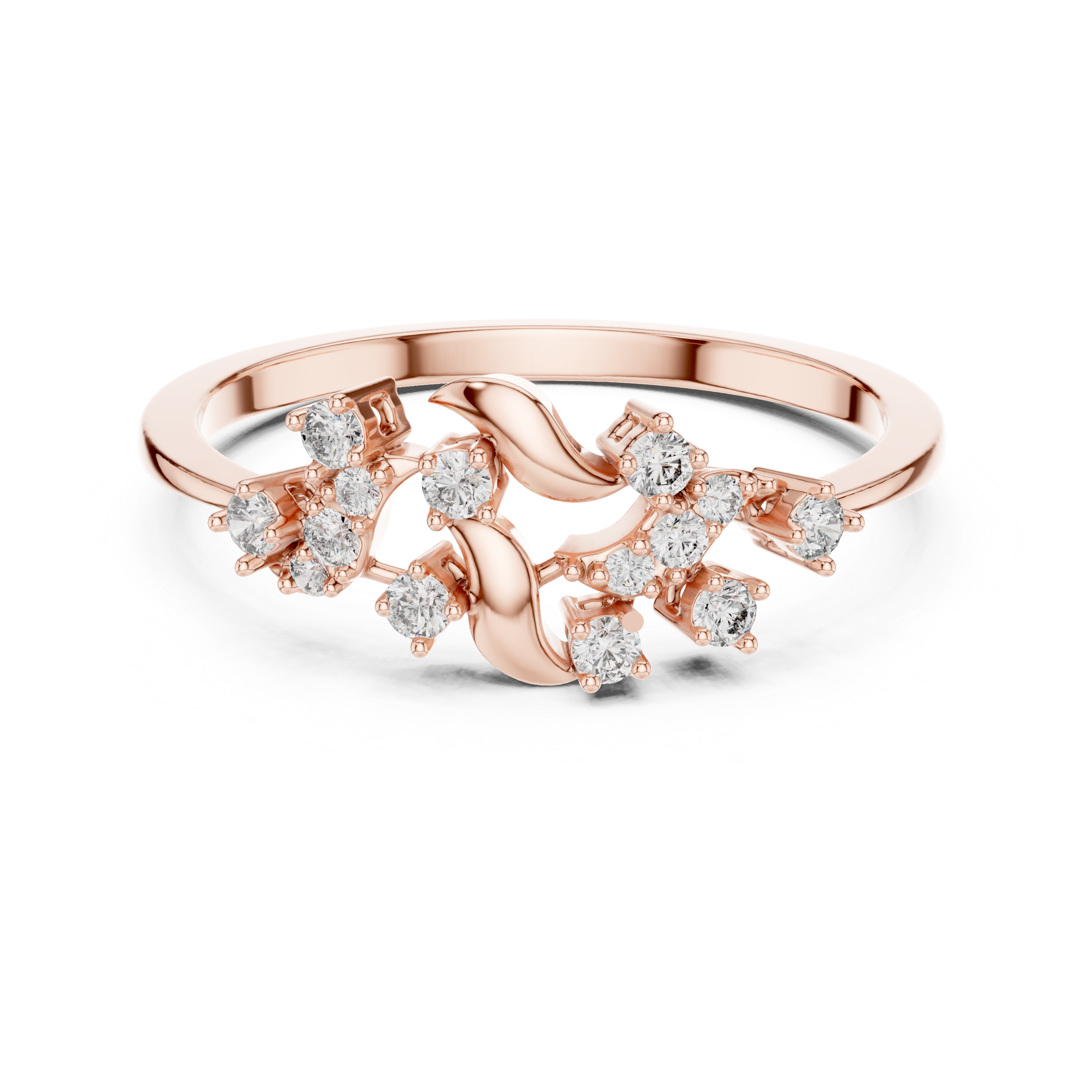 Nature Inspired Diamond Branch Ring – Minimal Organic Leaf Ring