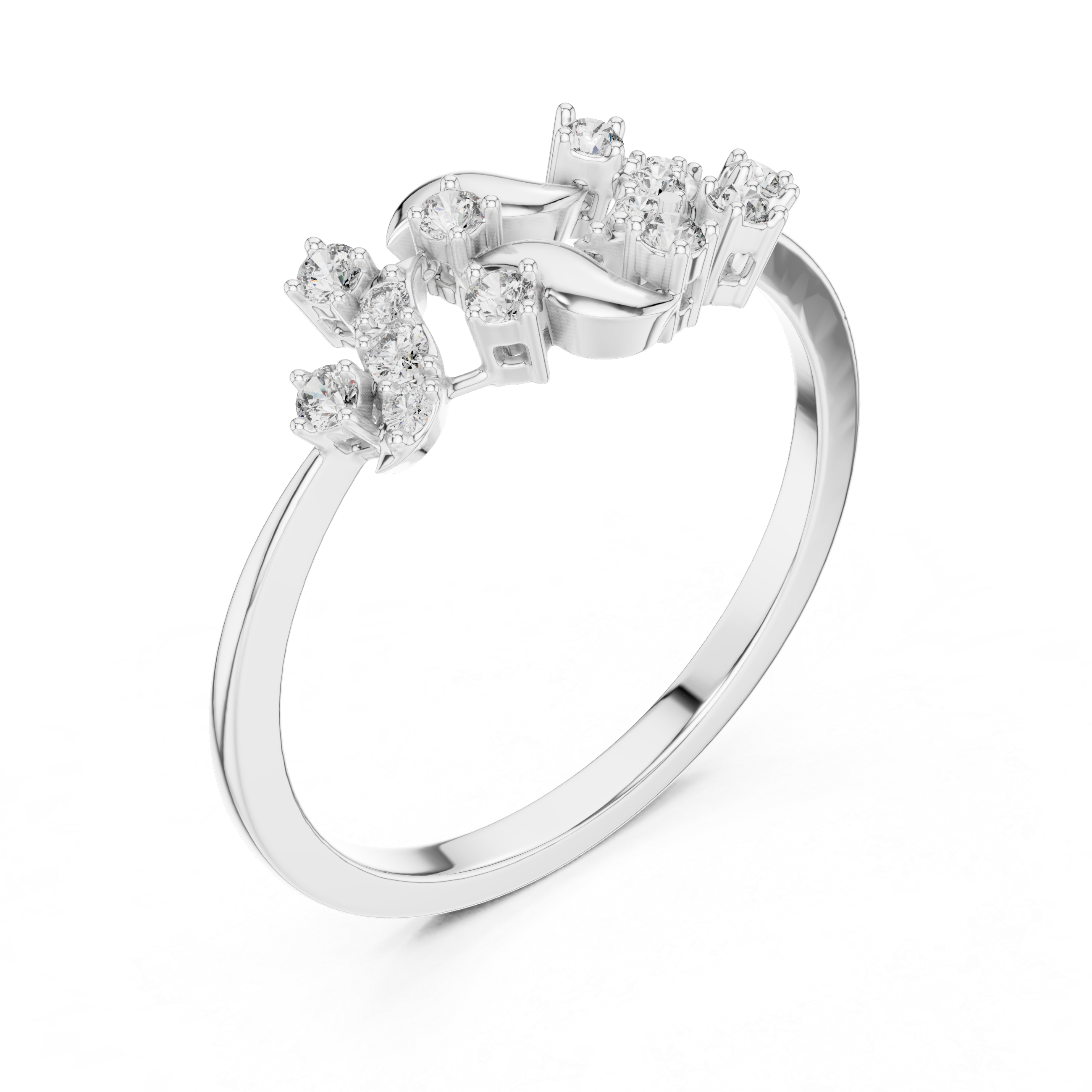 Nature Inspired Diamond Branch Ring – Minimal Organic Leaf Ring
