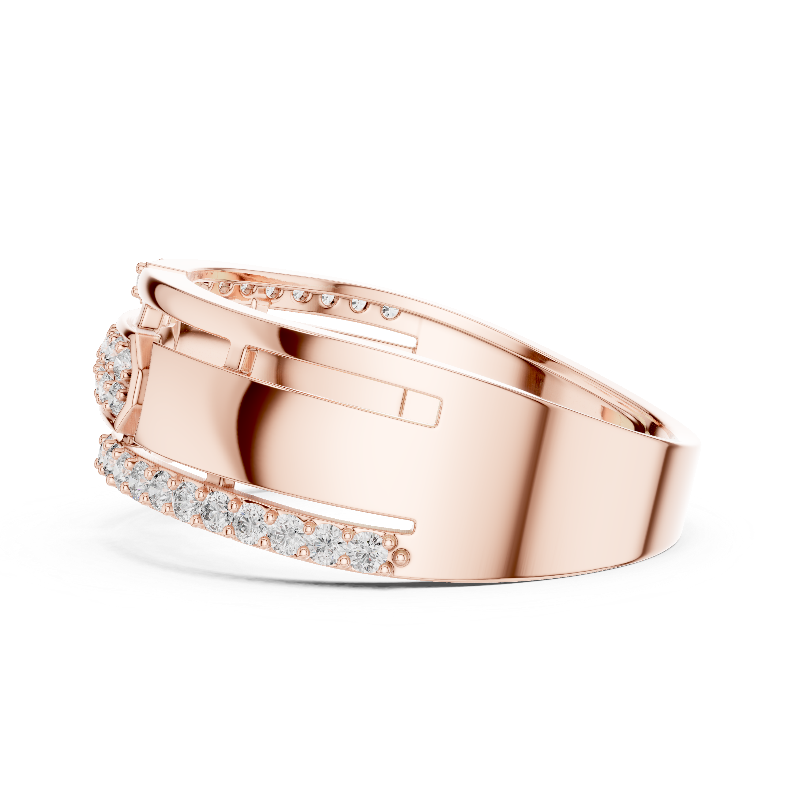 Modern Openwork Diamond Ring with Floating Center Pavé Design