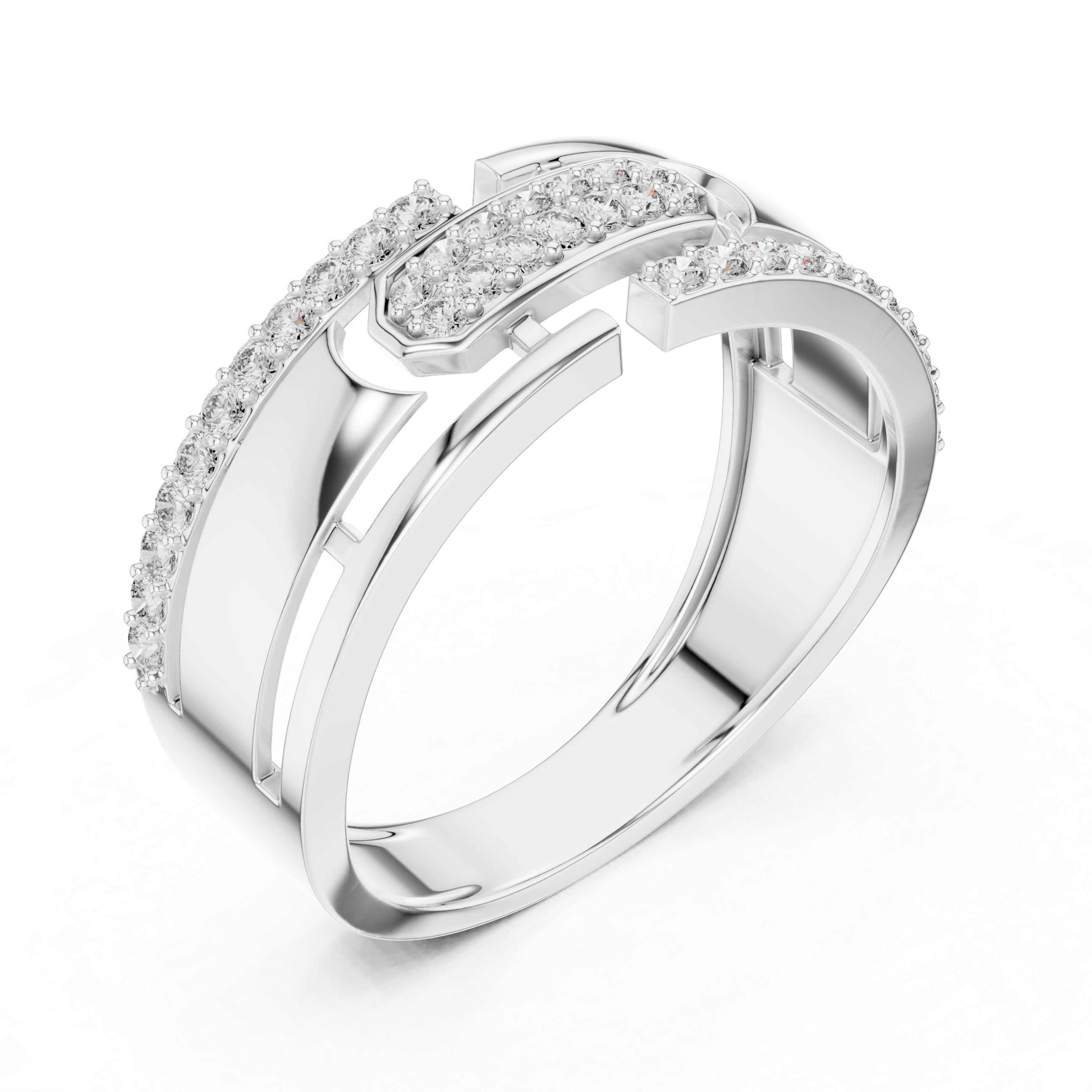 Modern Openwork Diamond Ring with Floating Center Pavé Design