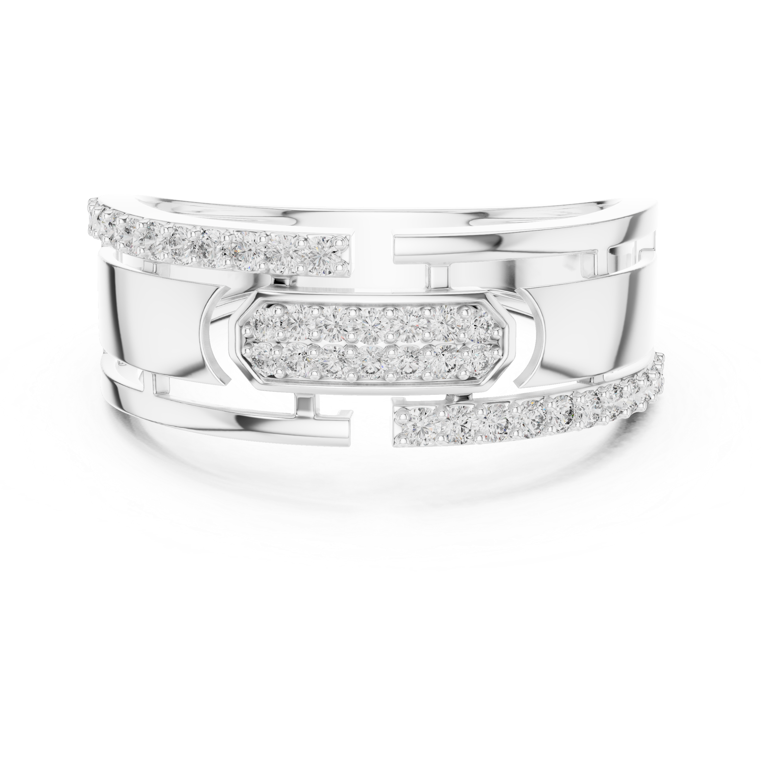 Modern Openwork Diamond Ring with Floating Center Pavé Design