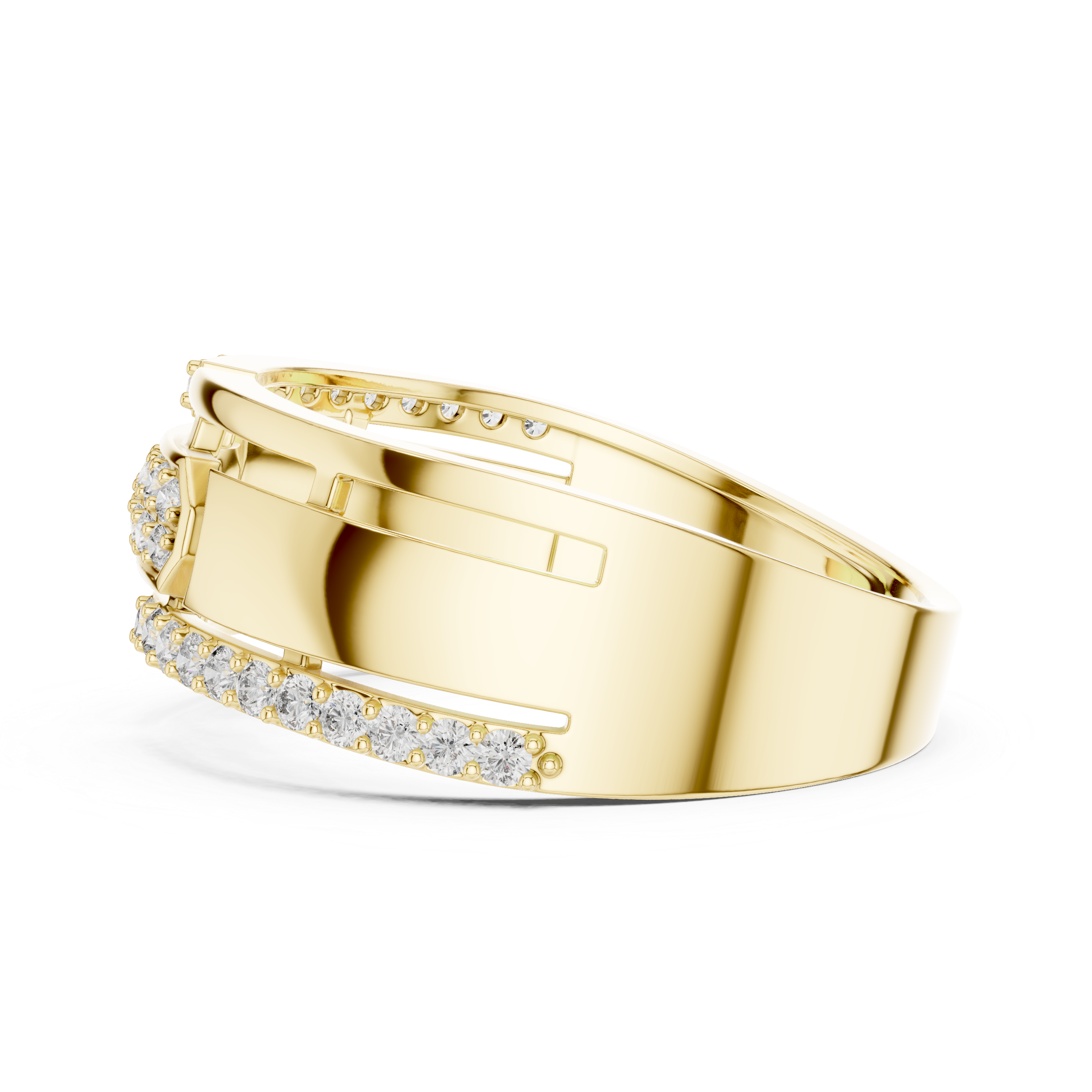 Modern Openwork Diamond Ring with Floating Center Pavé Design