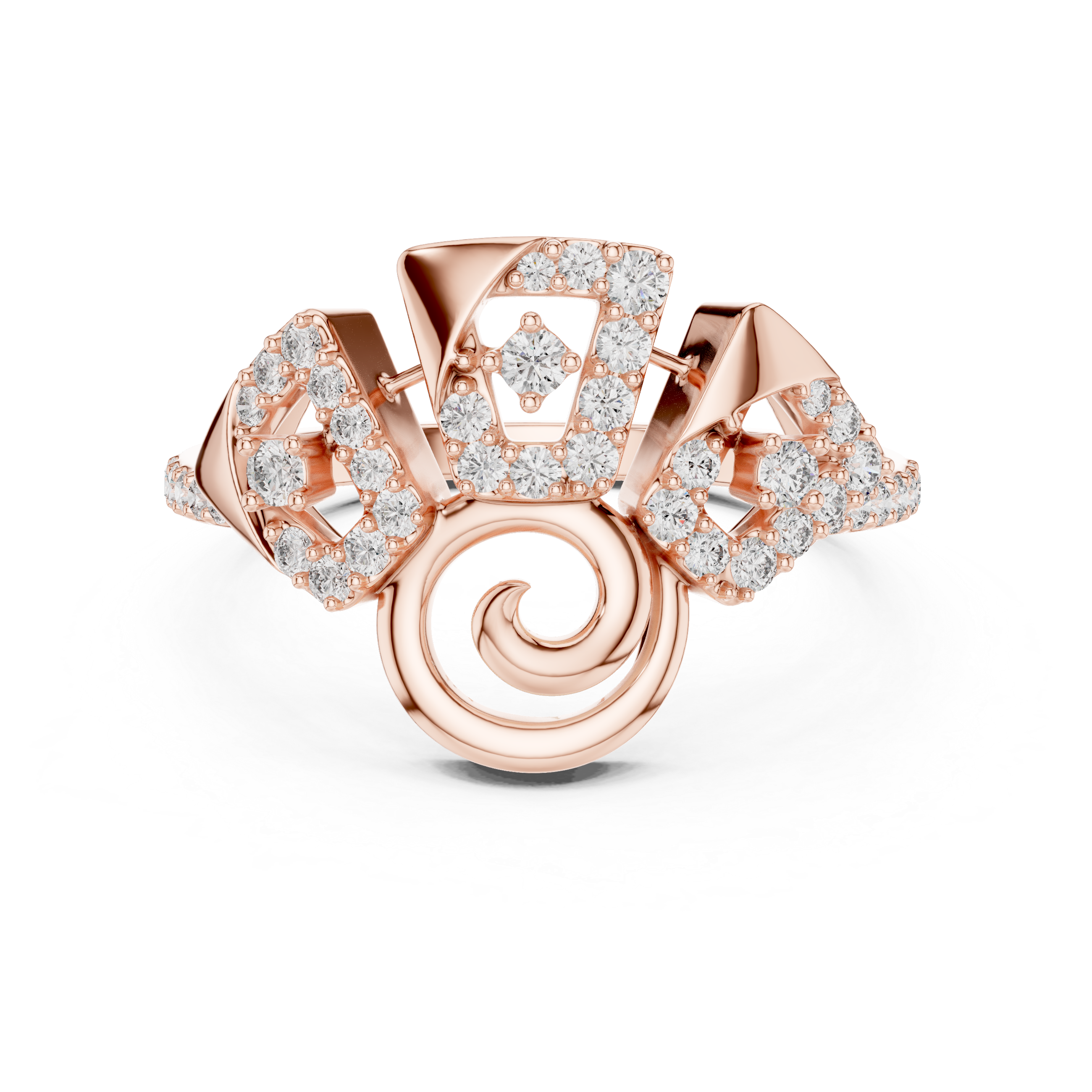 Abstract Geometric Diamond Ring – Modern Spiral Statement Ring for Women