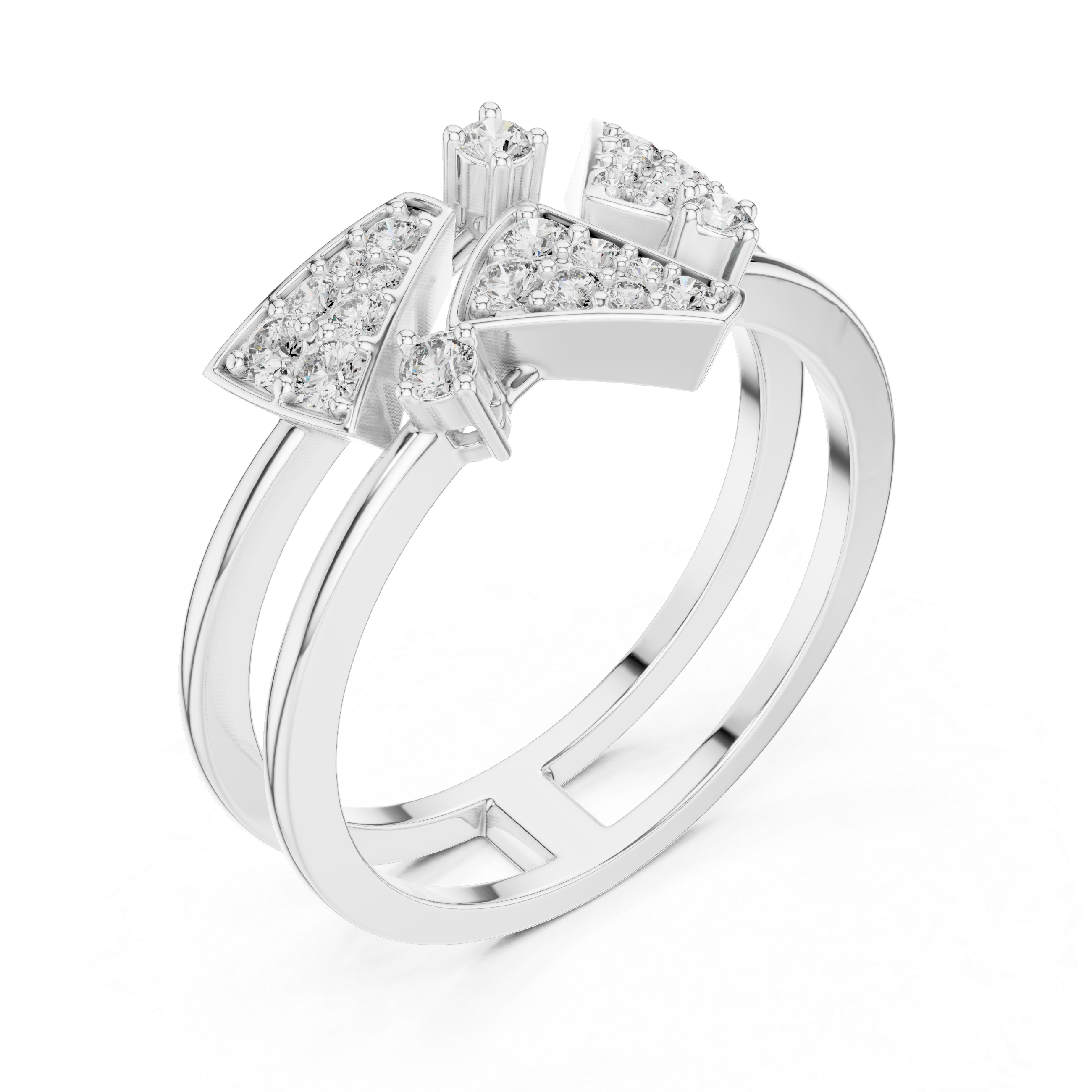 Geometric Diamond Ring – Modern Double Band Triangle Statement Ring