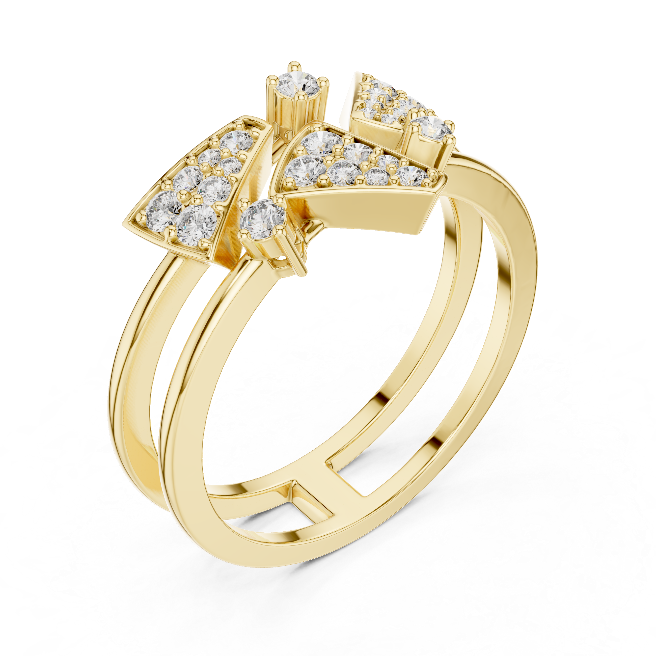 Geometric Diamond Ring – Modern Double Band Triangle Statement Ring