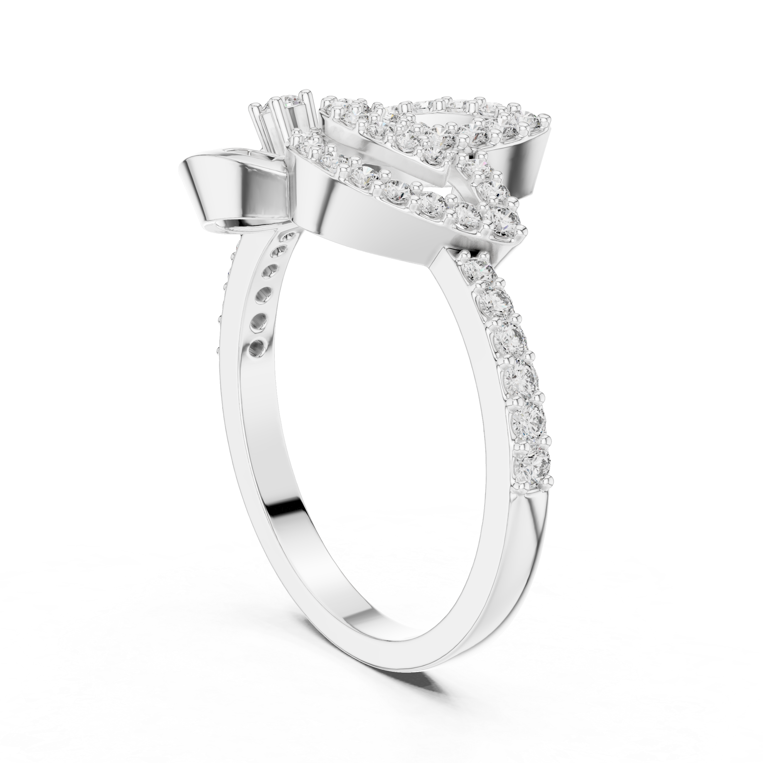 Abstract Leaf Diamond Ring – Modern Nature Inspired Pavé Statement Ring