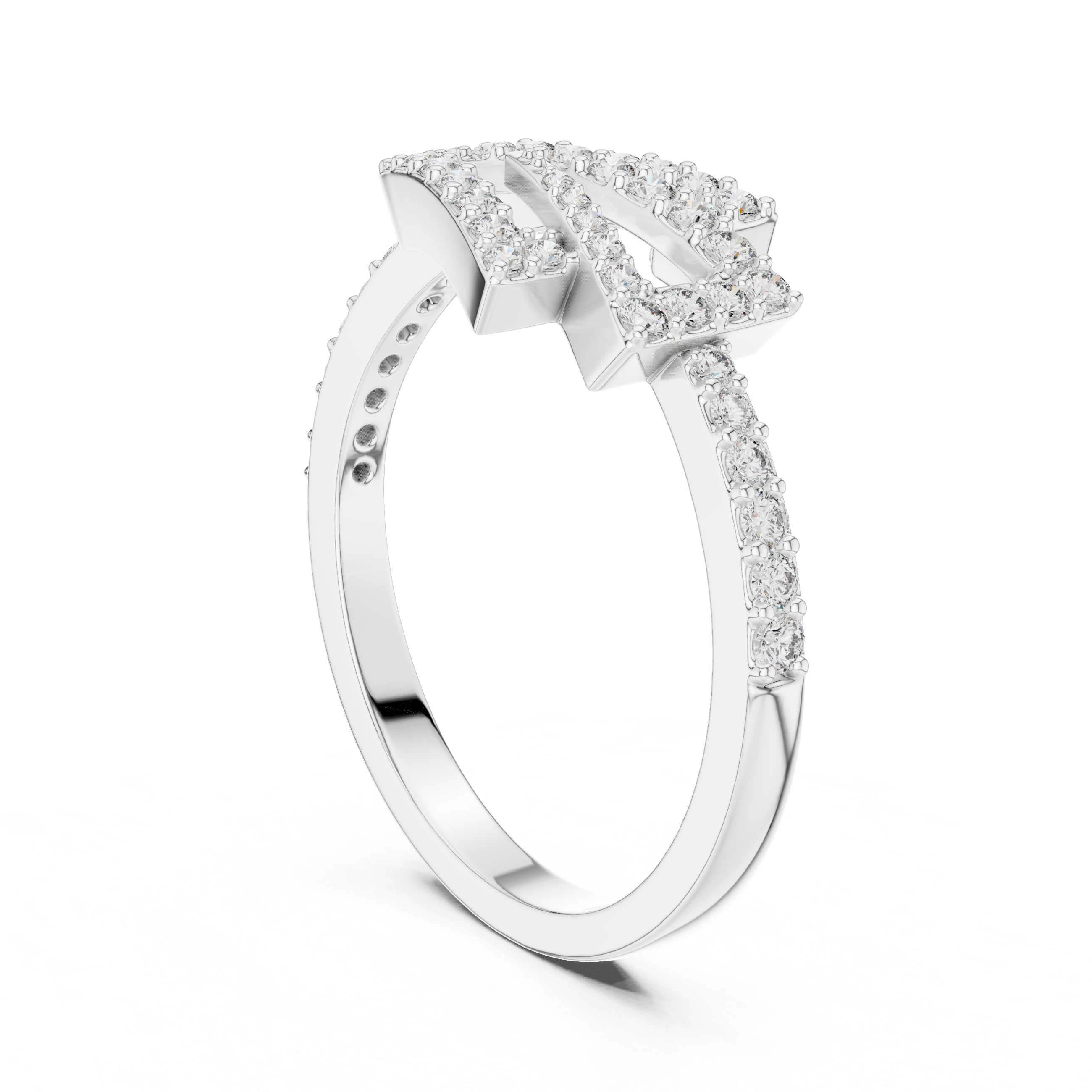 Modern Chevron Diamond Ring – Double Triangle Pavé Statement Ring